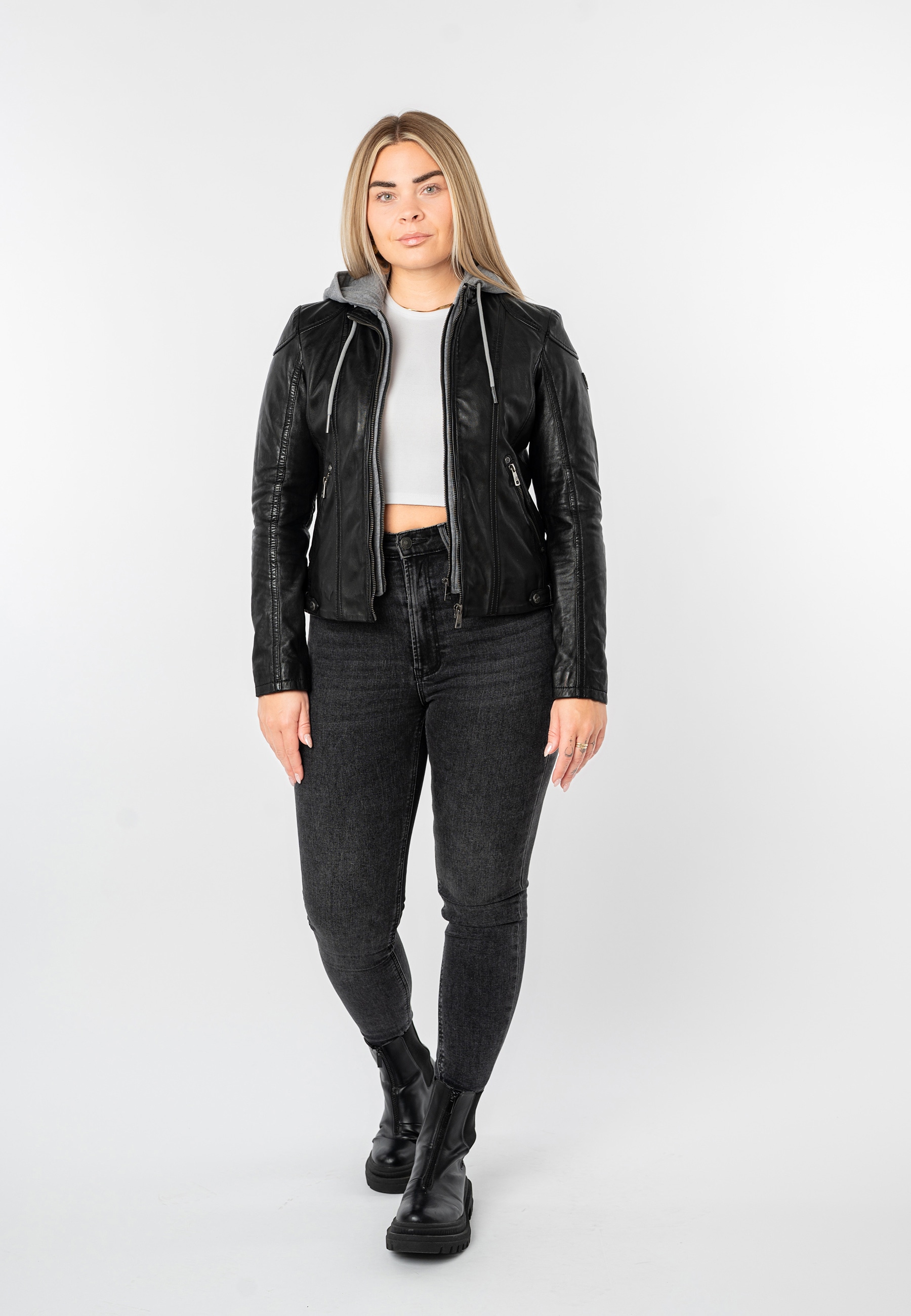 Mauritius Lederjacke »MWAmmy« mit Kapuze mit abnehmbarer Kapuze