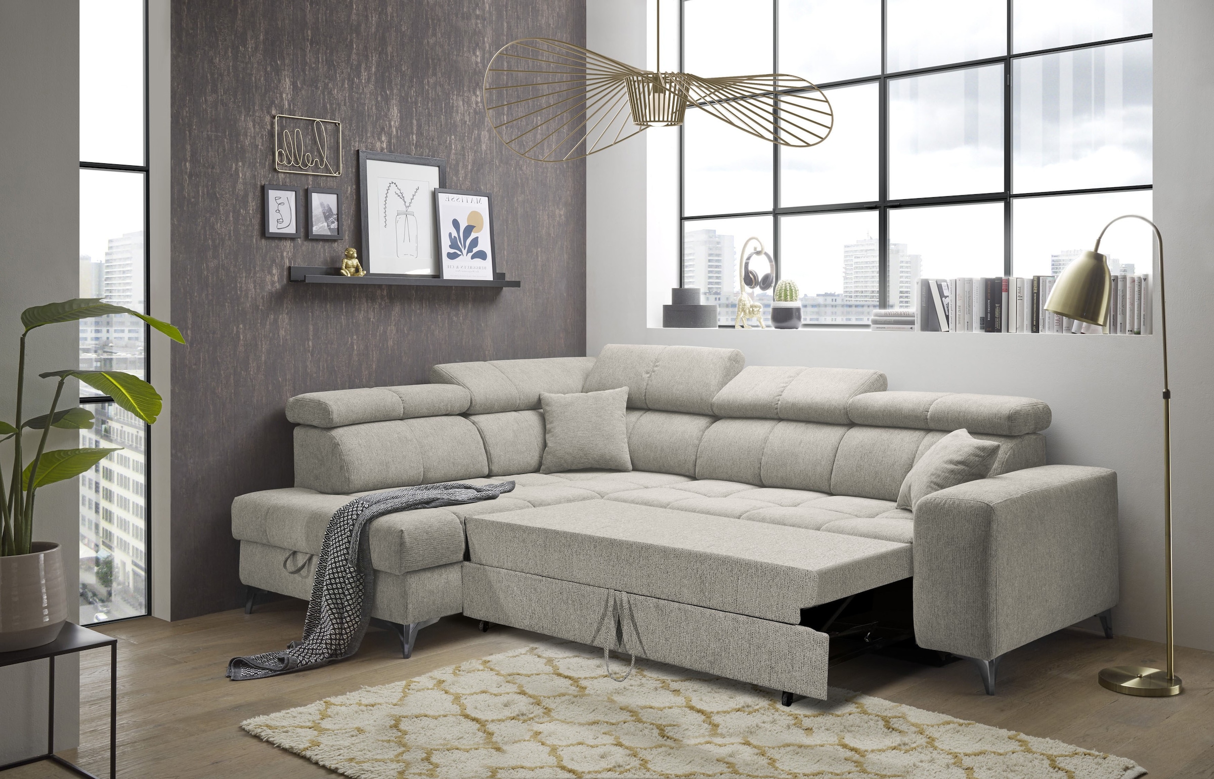 ED EXCITING DESIGN Ecksofa »Sydney L-Form«, (2 St.), frei im Raum stellbar, mit Bettkasten, inkl. Kopfteilverstellung