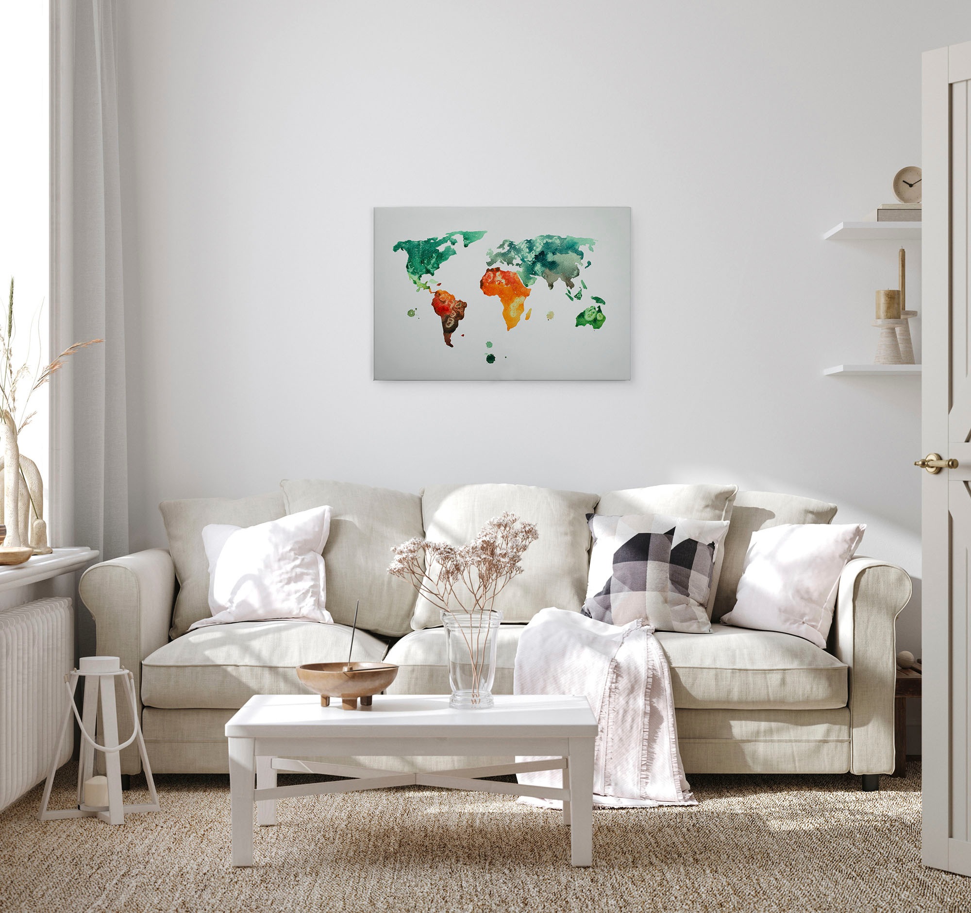 A.S. Création Leinwandbild »Colourful World 3«, Kunst-Weltkarte-Kinder, (1 St.), Atlas Weltkarte Bunt Aquarell Keilrahmen Leinwand-Bild Wohnzimmer Wand