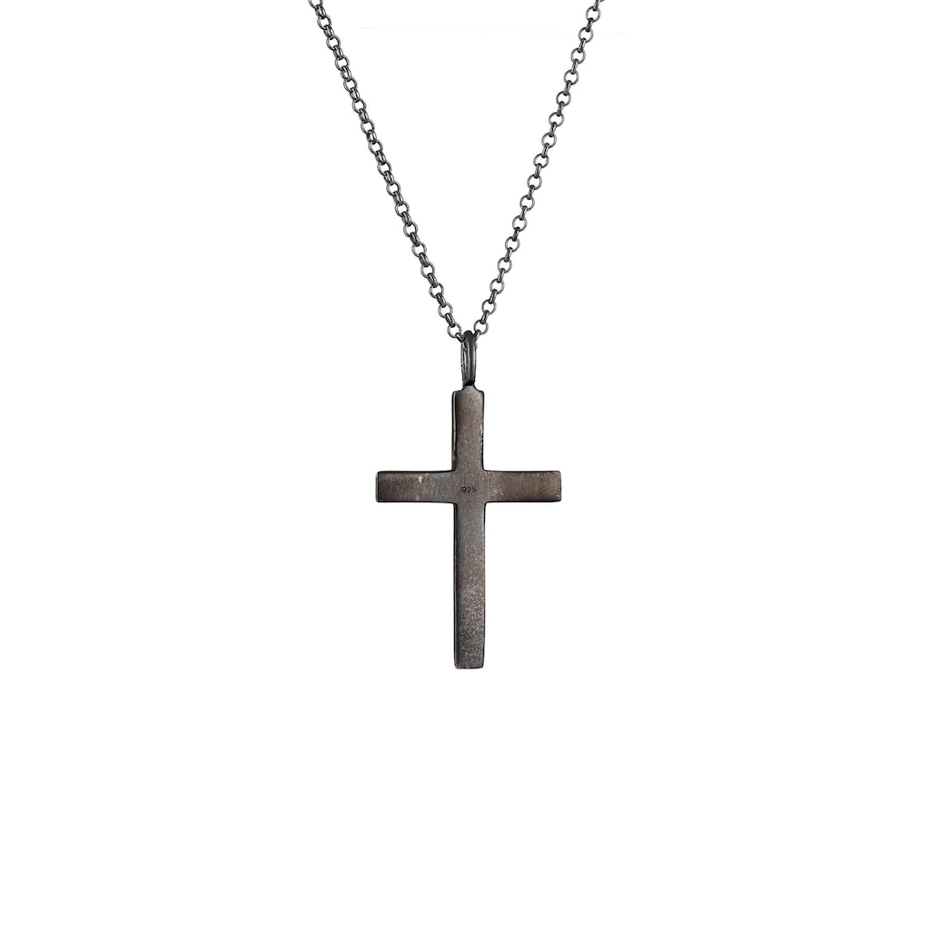 Kuzzoi Lange Kette »Herren mit Kreuz Oxidiert Massiv 925 Silber«