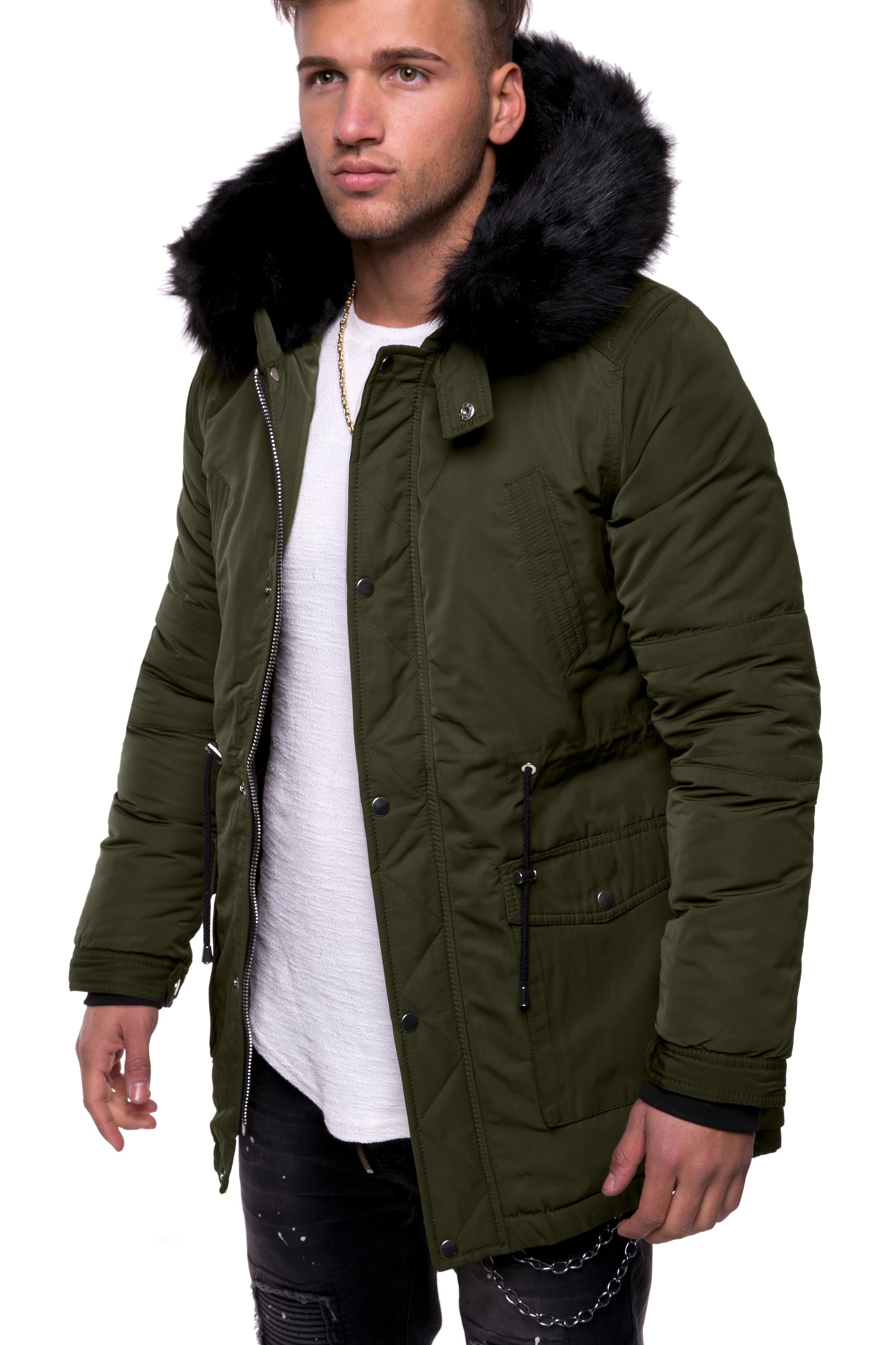 behype Parka "NOIR", mit tollem Kunstfellbesatz an der Kapuze günstig online kaufen