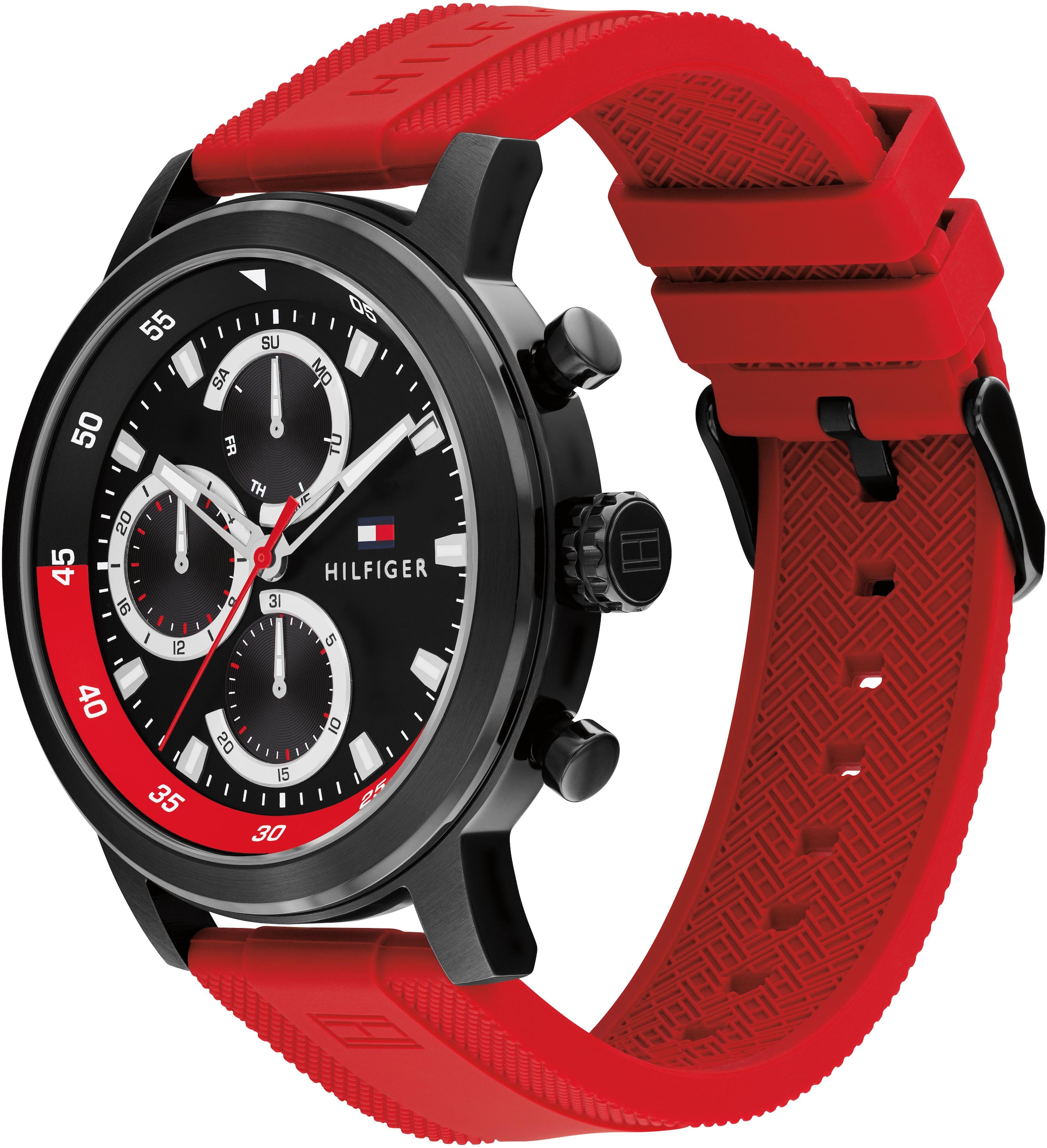 Tommy Hilfiger Multifunktionsuhr »Rocky«, Quarzuhr, Armbanduhr, Herrenuhr, Silikonarmband, analog