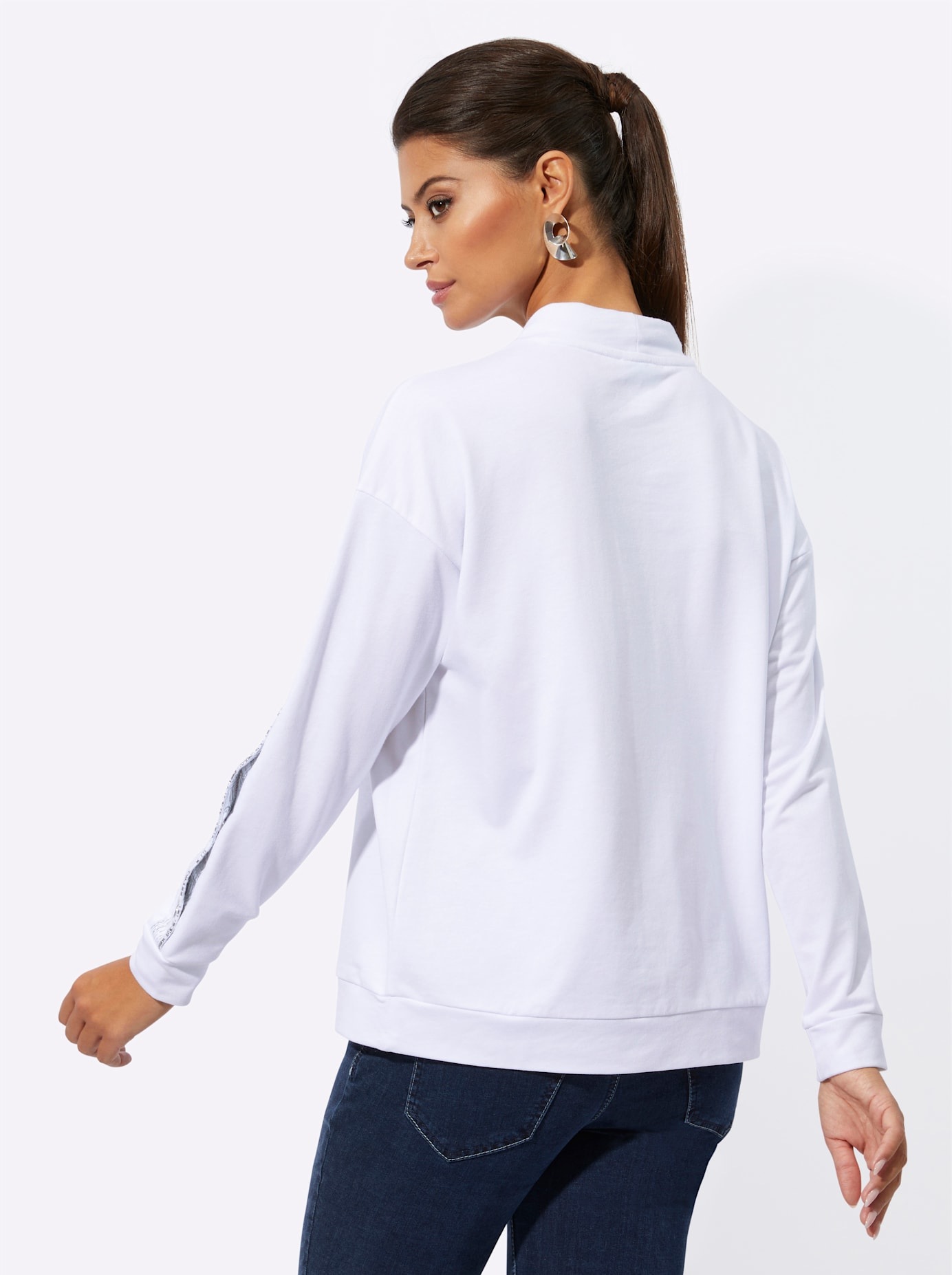 Sweatshirt CREATION L, Damen, Gr. 42, silber (weiß, silberfarben, bedruckt), 50% Baumwolle, 50% Polyester, gemustert, unifarben, Sweatshirts Sweatshirt 2