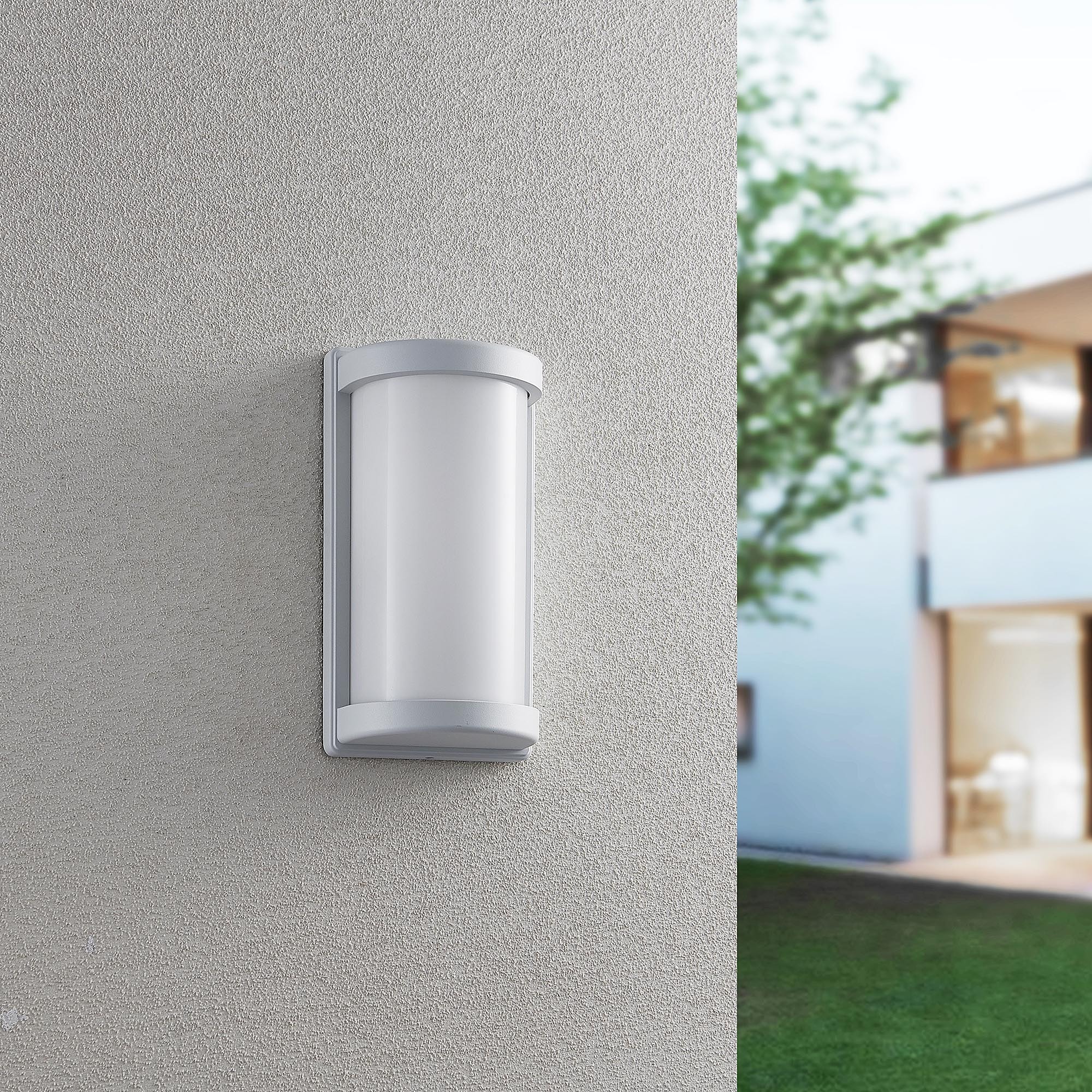 REALITY Leuchten Außen-Wandleuchte "PUELO, Outdoor Wandlampe Hauswand Fassade Garten, exkl 1x E27 max 10W" E27 1 Stk. warmweiß - kaltweiß halbrunde Aussen Wandlampe aus Aluminium, IP44, Höhe 26cm Breite 14 cm