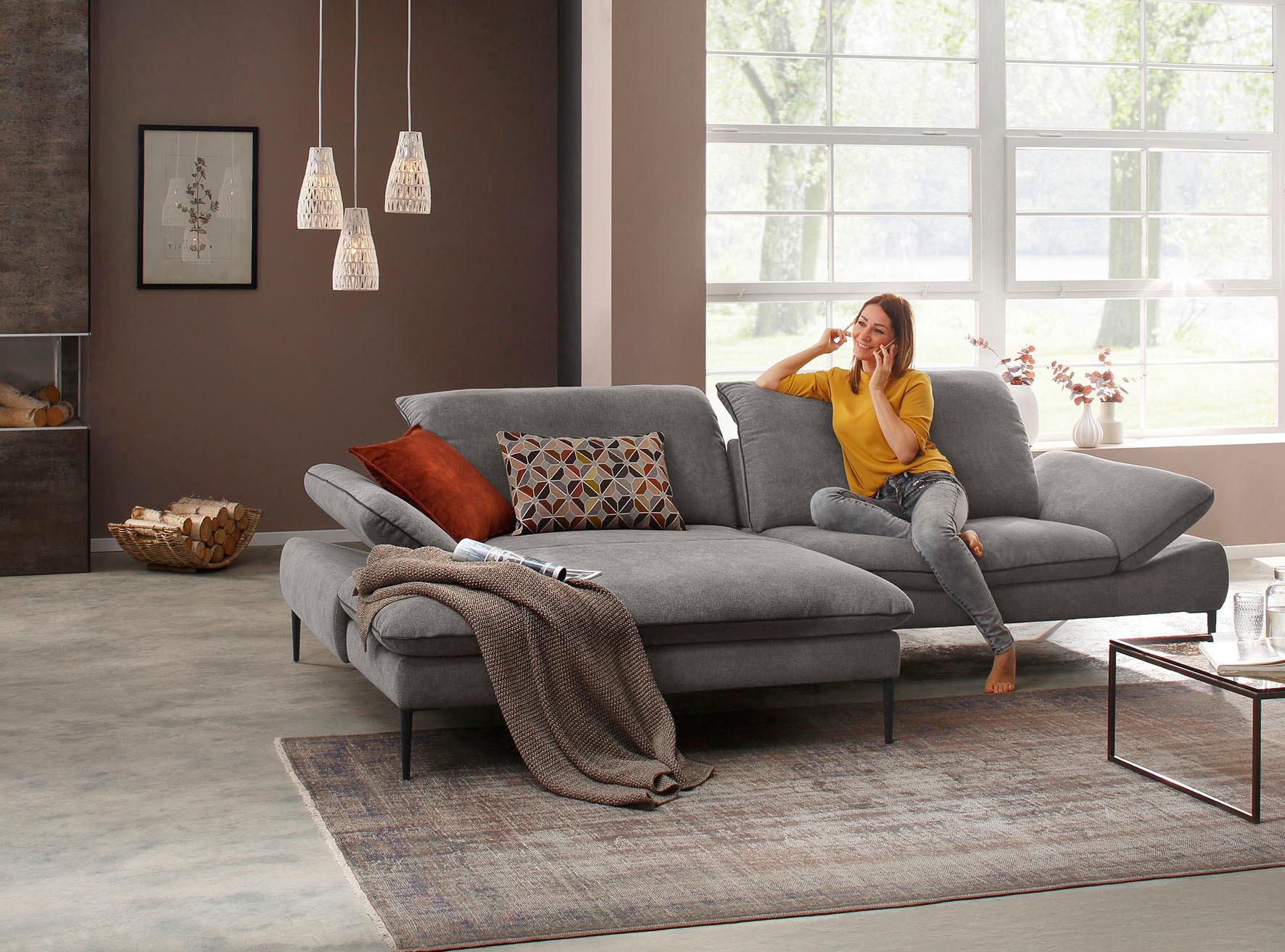 W.SCHILLIG Ecksofa "enjoy&MORE, Designsofa, elegant und bequem, L-Form" Sitztiefenverstellung, Füße schwarz pulverbeschichtet, Breite 294 cm