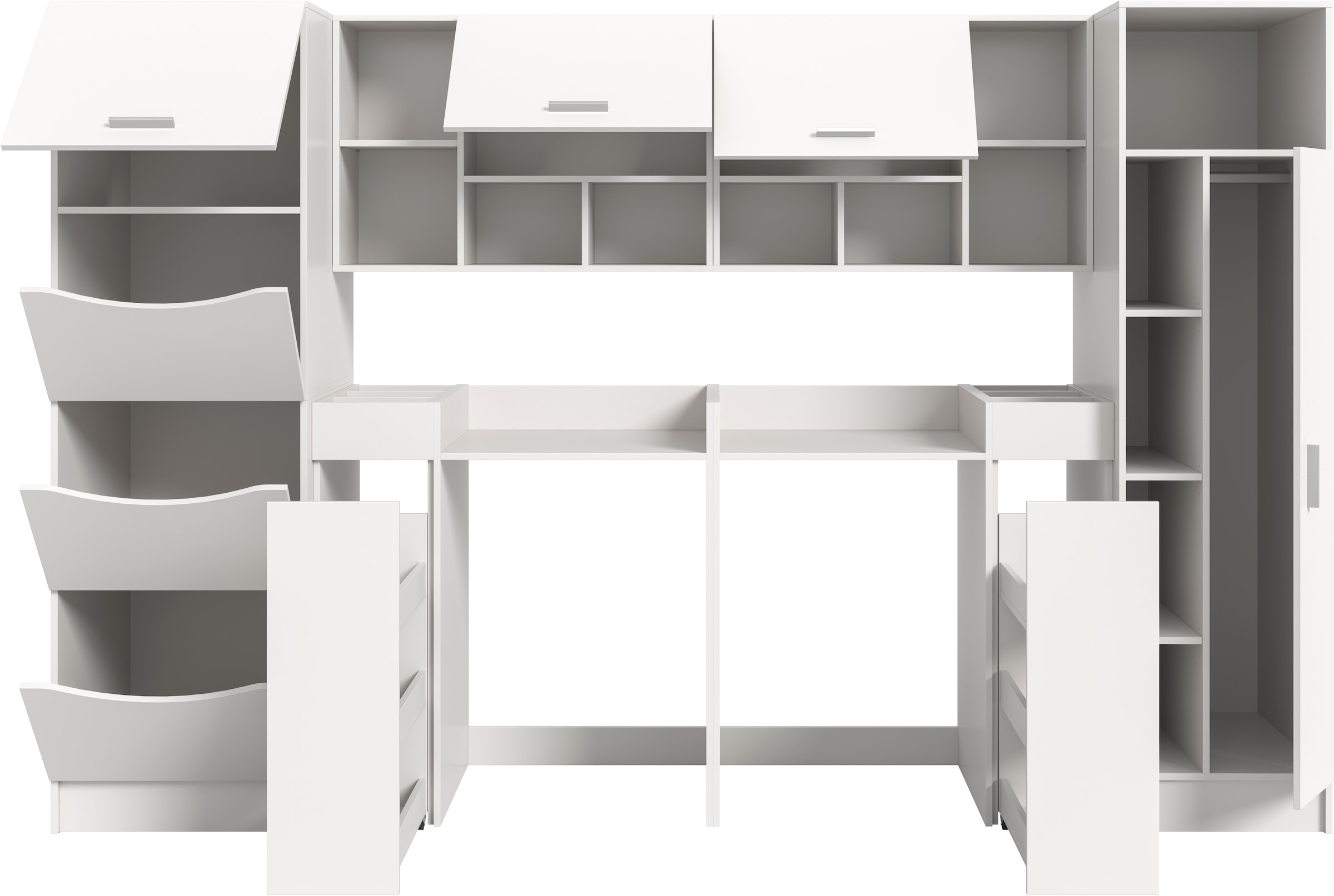 welltime Badmöbel-Set »FALAS, TOPSELLER!, 8-teilig, Hauswirtschaftsraum Set, Breite 300 cm«, (Set, 8 St., Wäscheschrank, Hängeschrank,Standregal, Umbauschrank, Mehrzweckschrank), Kombination, Waschmaschinenumbau, Waschmaschinenschrank, Wäschekammer