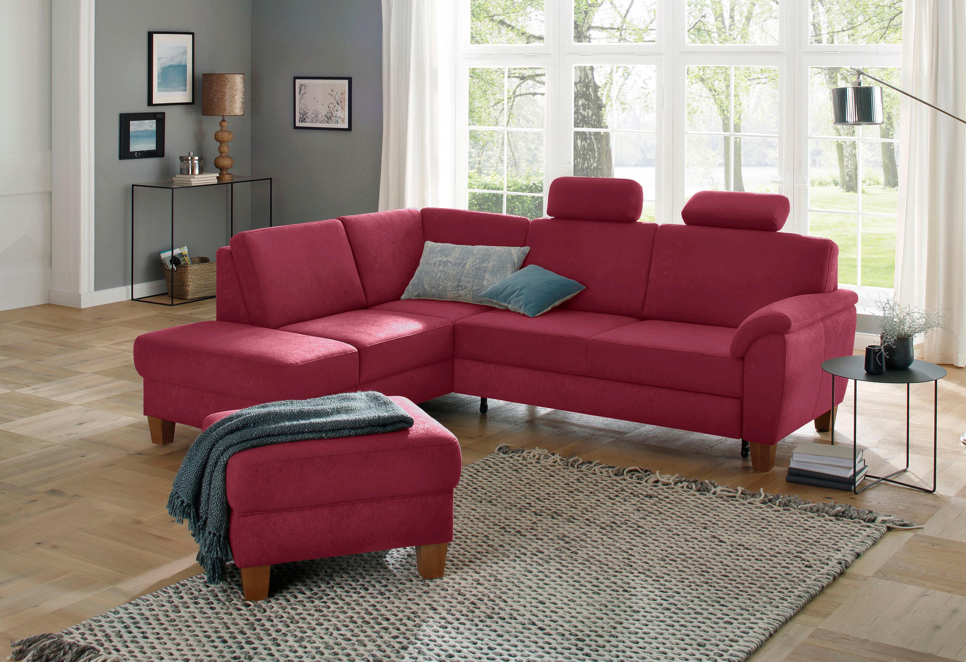 OTTO home Ecksofa "Alta L-Form" mit Federkern und Kontrastnaht, Füße Buche eichefarben