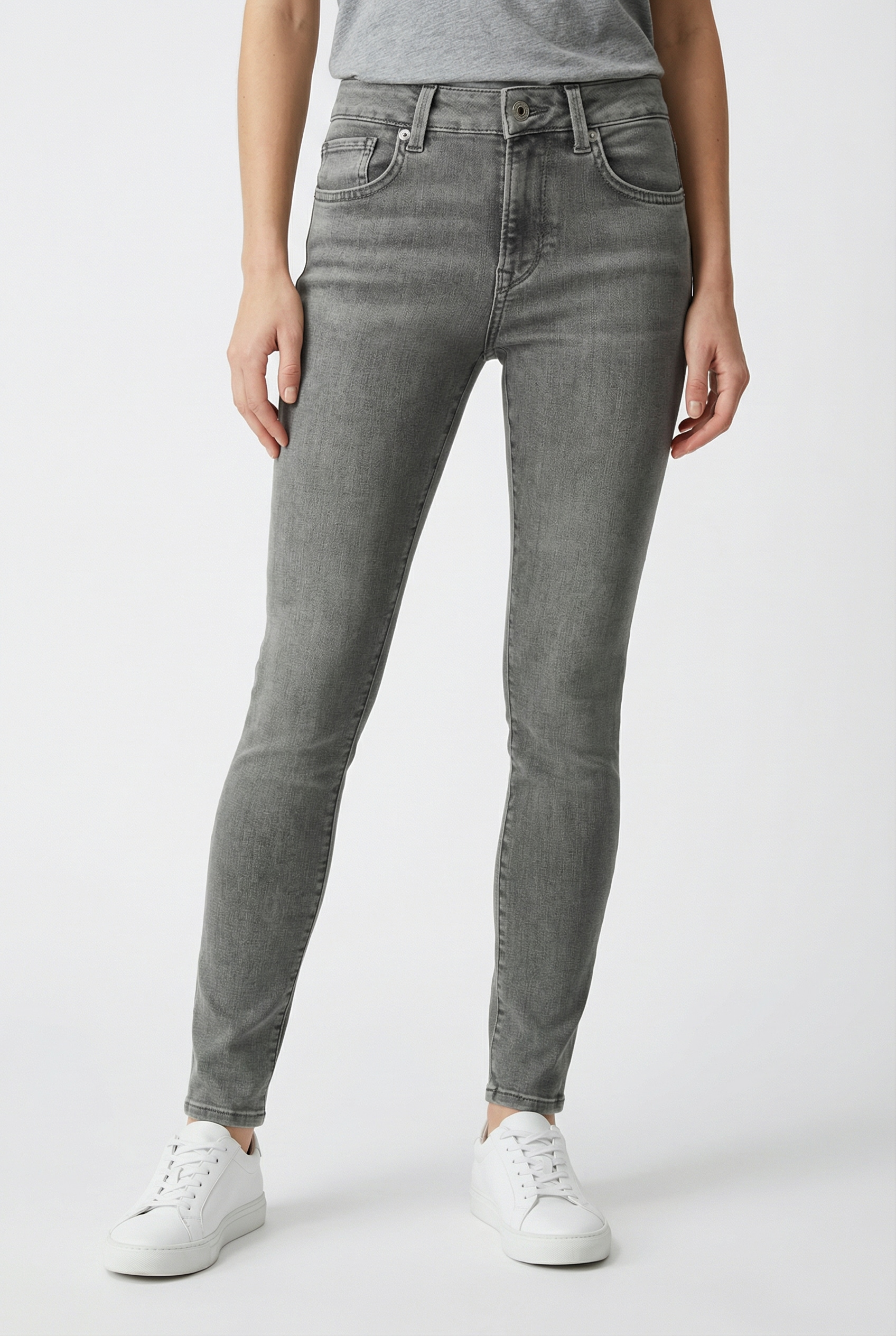 Skinny-fit-Jeans PEPE JEANS "SKINNY JEANS MW", Damen, Gr. 30, Länge 30, grau mid, Denim/Jeans, Obermaterial: 84% Baumwolle, 15% Polyester, 1% Elasthan, skinny fit lang, Jeans, in verschiedenen Waschungen