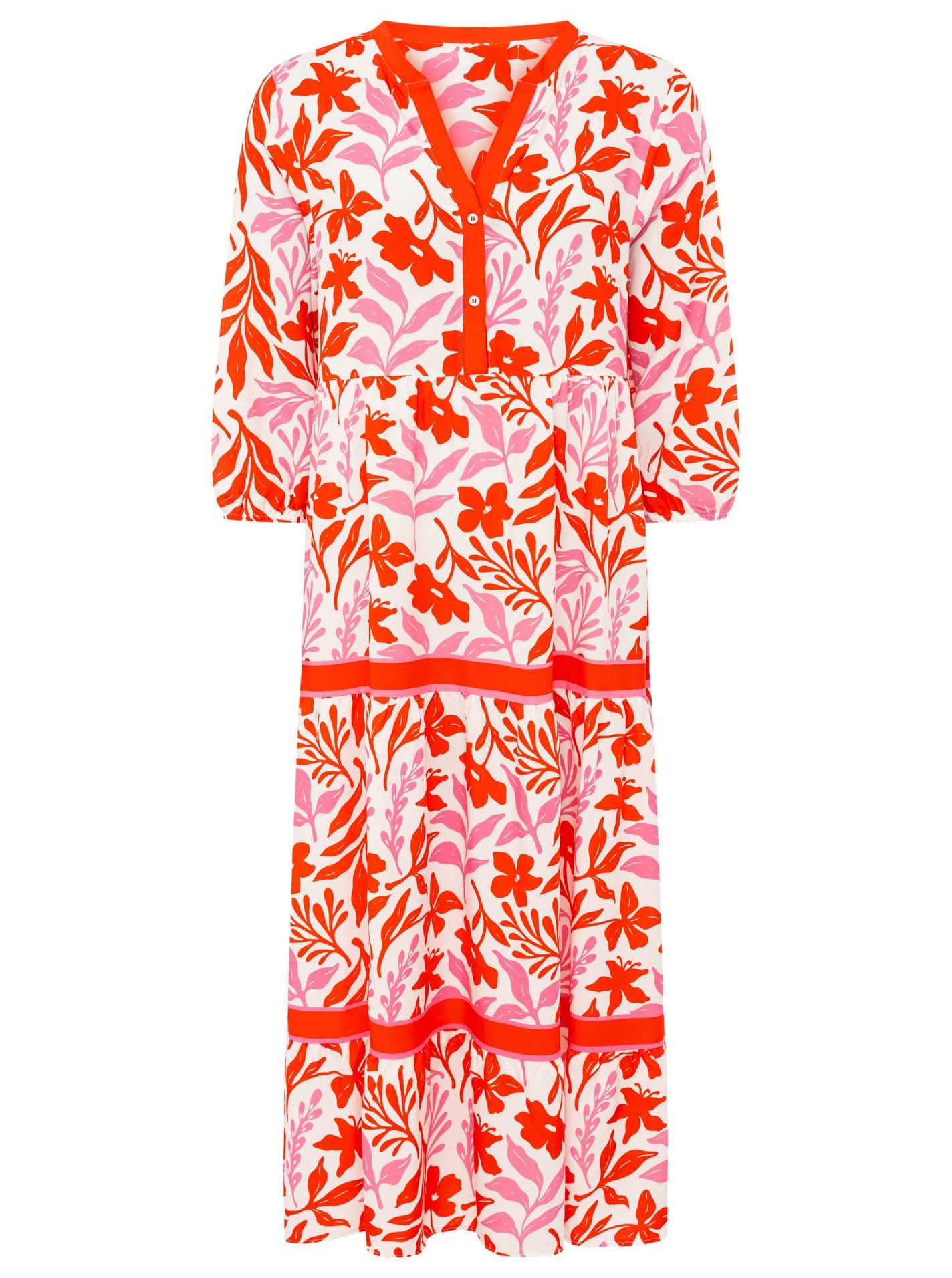 Zwillingsherz Maxikleid »"Flower"« Florales Muster, Schriftzug, 3/4 Arm, Knopfleiste