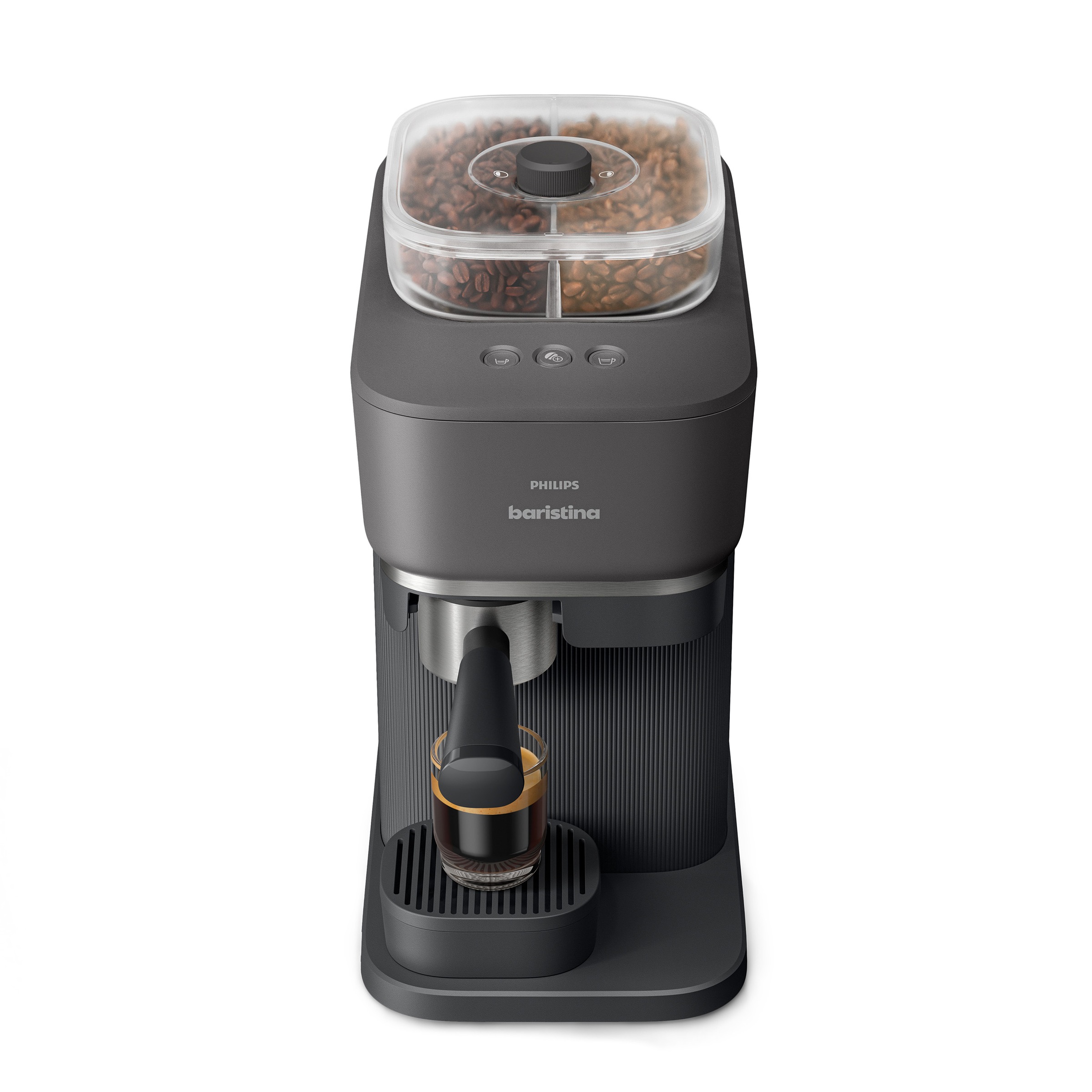 PHILIPS baristina Espressomaschine »mit Bean swap BAR320/60 mit Mahlwerk für ganze Bohnen«, Doppelter Bohnenbehälter, 16 bar Pumpendruck, Schwarzgrau
