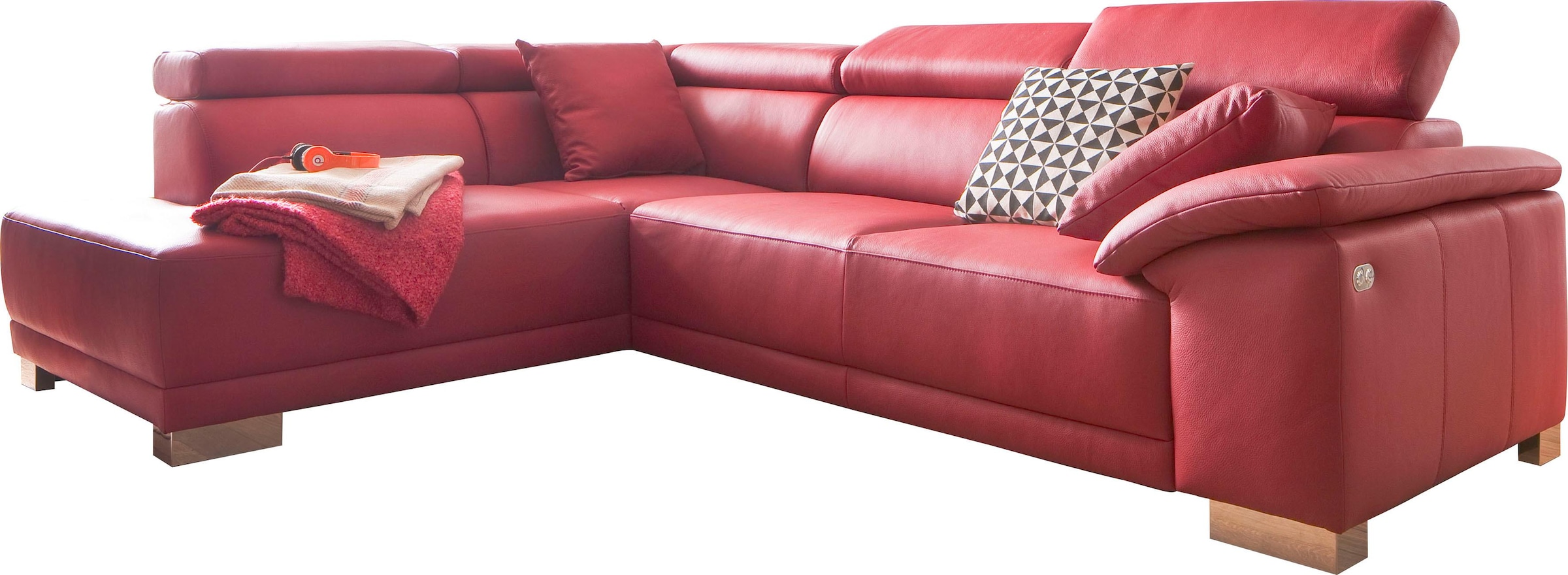 3C Candy Ecksofa »Menorca modern und bequem, OTTOs Choice, L-Form«, Kopfteilverstellung, wahlweise elektronischer Sitzvorzug, in Dickleder