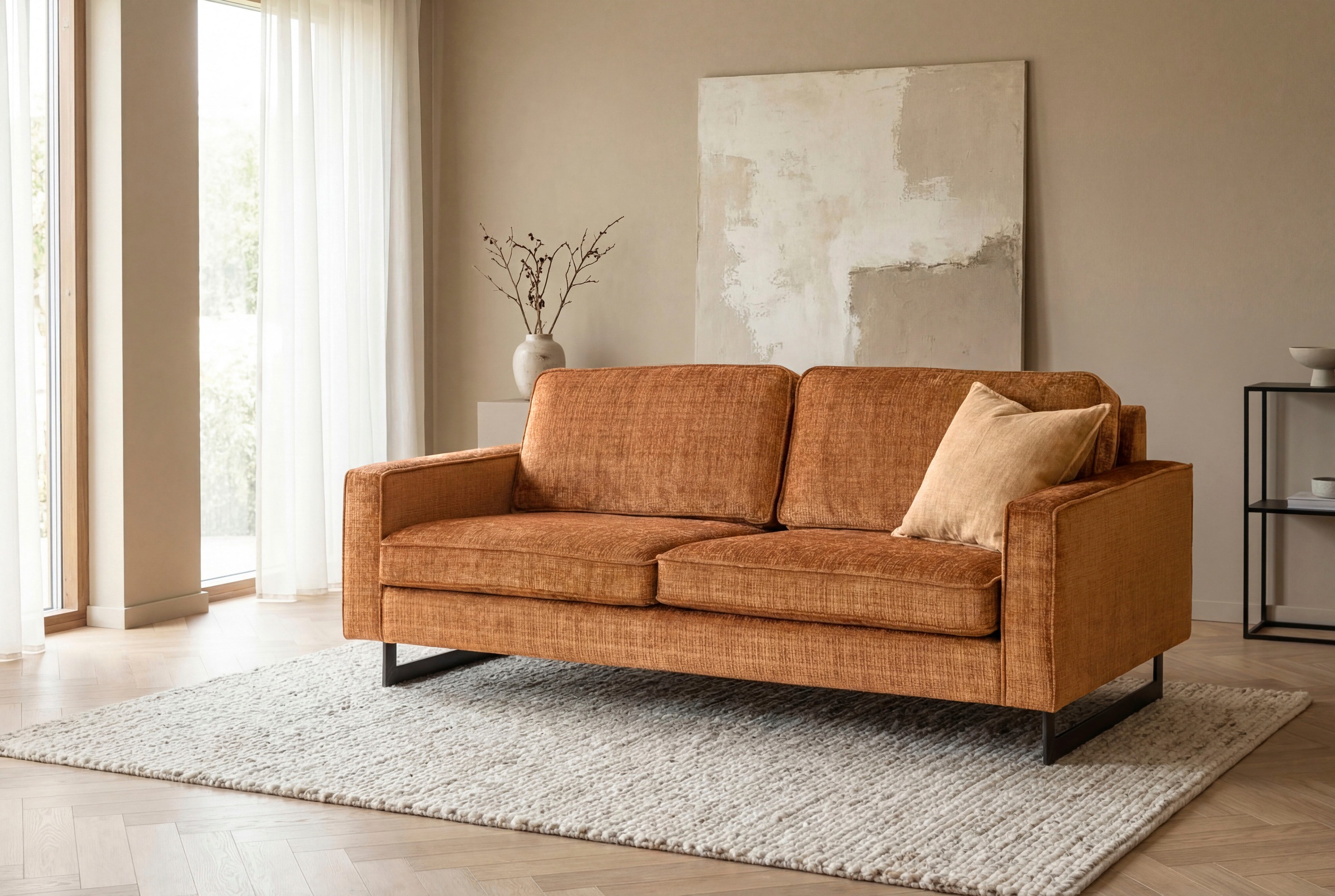 OTTO home 2-Sitzer "Pinto, 166 cm, Cord, Chenille, Lederoptik" mit Keder, schwarze Metallfüße, Wellenunterfederung