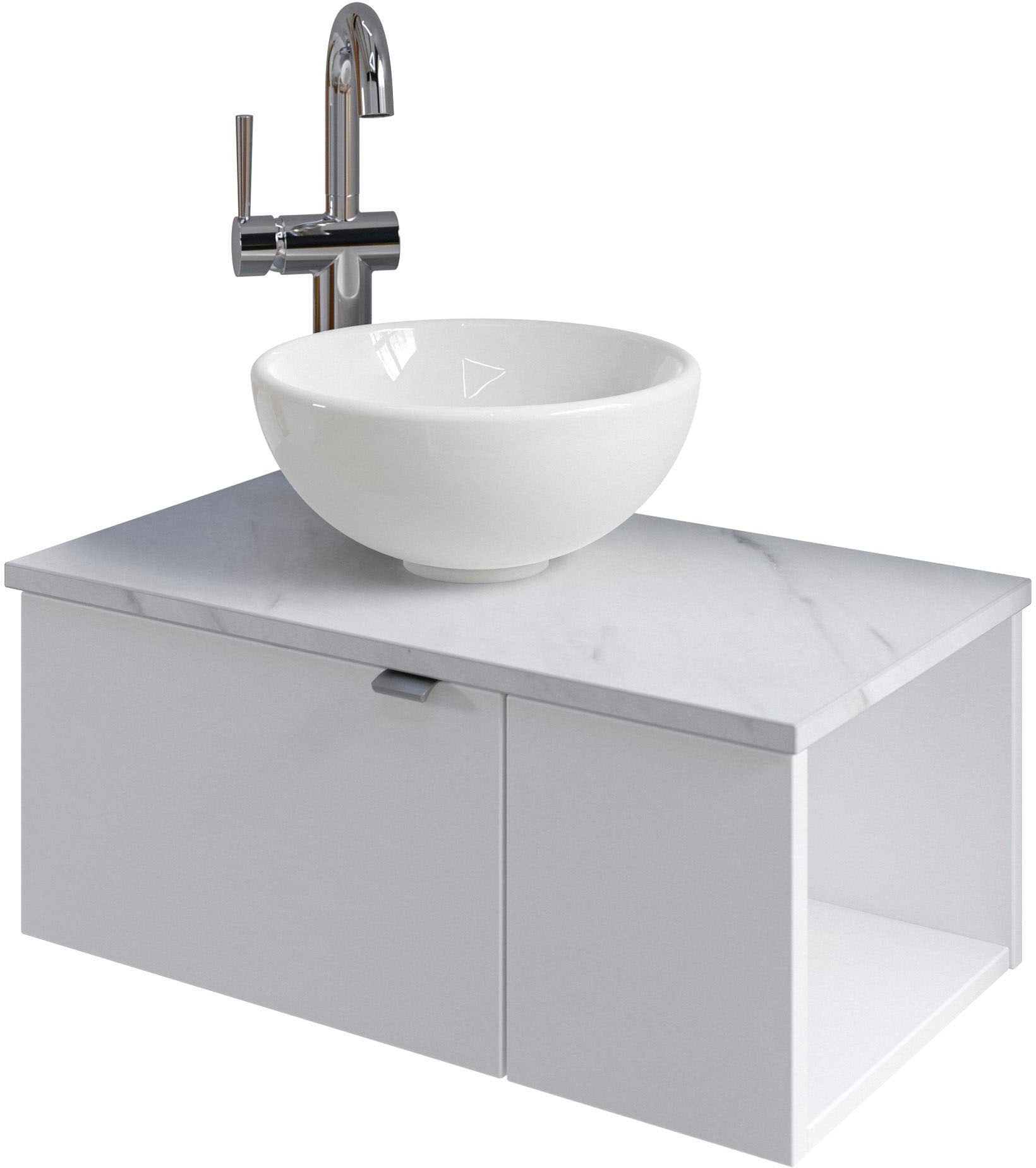 Saphir Waschtisch "Serie 6915 Waschschale mit Unterschrank für Gästebad, Gäste WC", 61 cm breit, 2 Türen, offenes Fach, 