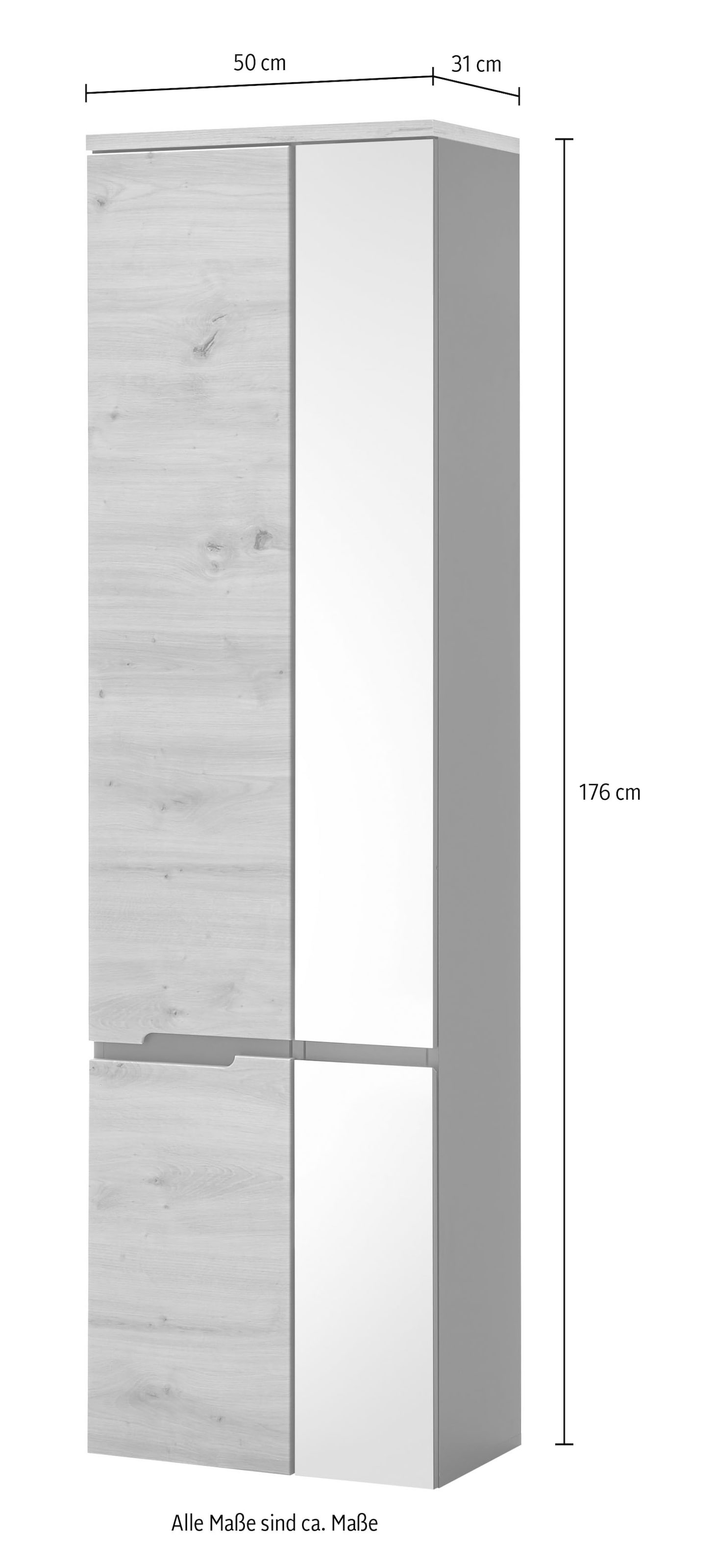 BASIC by Balculina Hochschrank »Memphis, Badezimmerschrank BxHxT 50x176x31«, (1 St.), Breite 50 cm, Tür L/R montierbar, Softclose