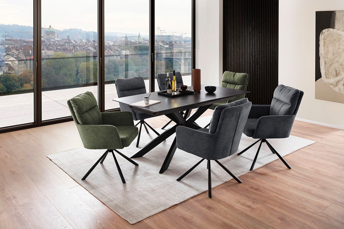 MCA furniture Esstisch »BONANZA Auszugstisch 160-200 cm marmoriert«, (Einzelstück), Keramik,Metall, Marmor-Optik, Synchronauszug, ausziehbar, 6-8 Personen