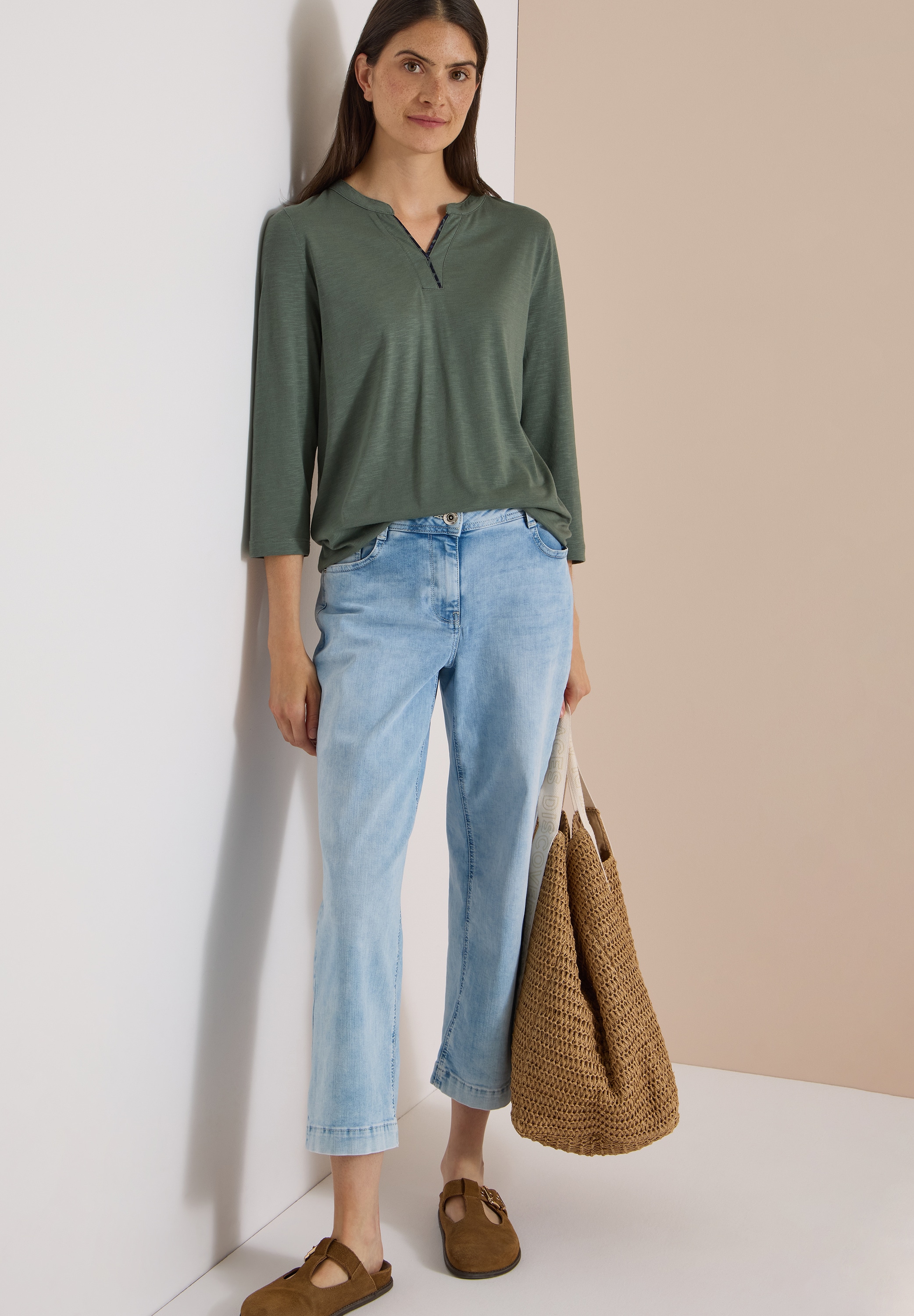 Cecil 3/4-Arm-Shirt mit Splitneck