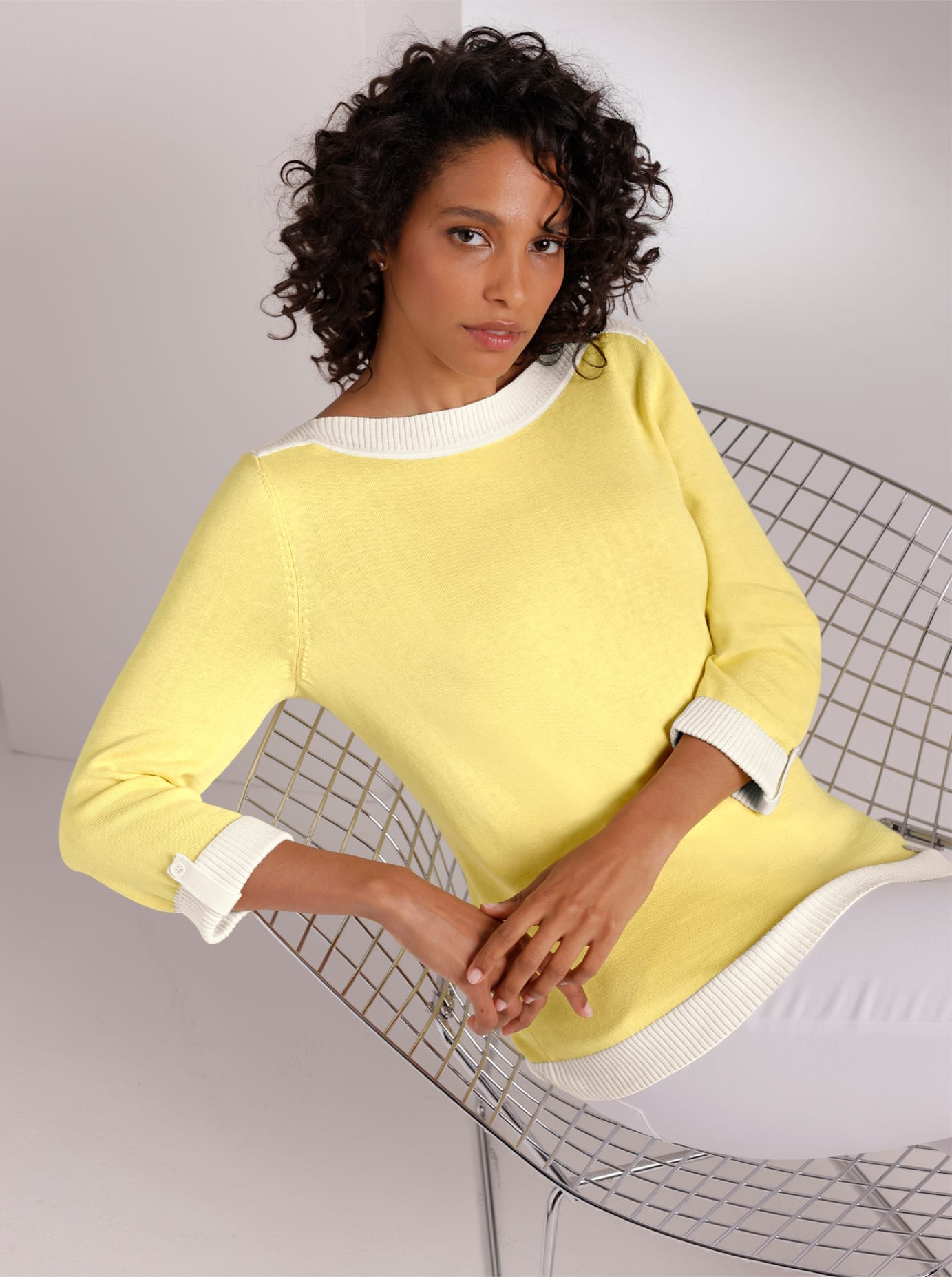 3/4 Arm-Pullover CREATION L PREMIUM "Seiden-Baumwoll-Pullover", Damen, Gr. 38, zitrone, 55% Seide, 45% Baumwolle, unifarben, Pullover