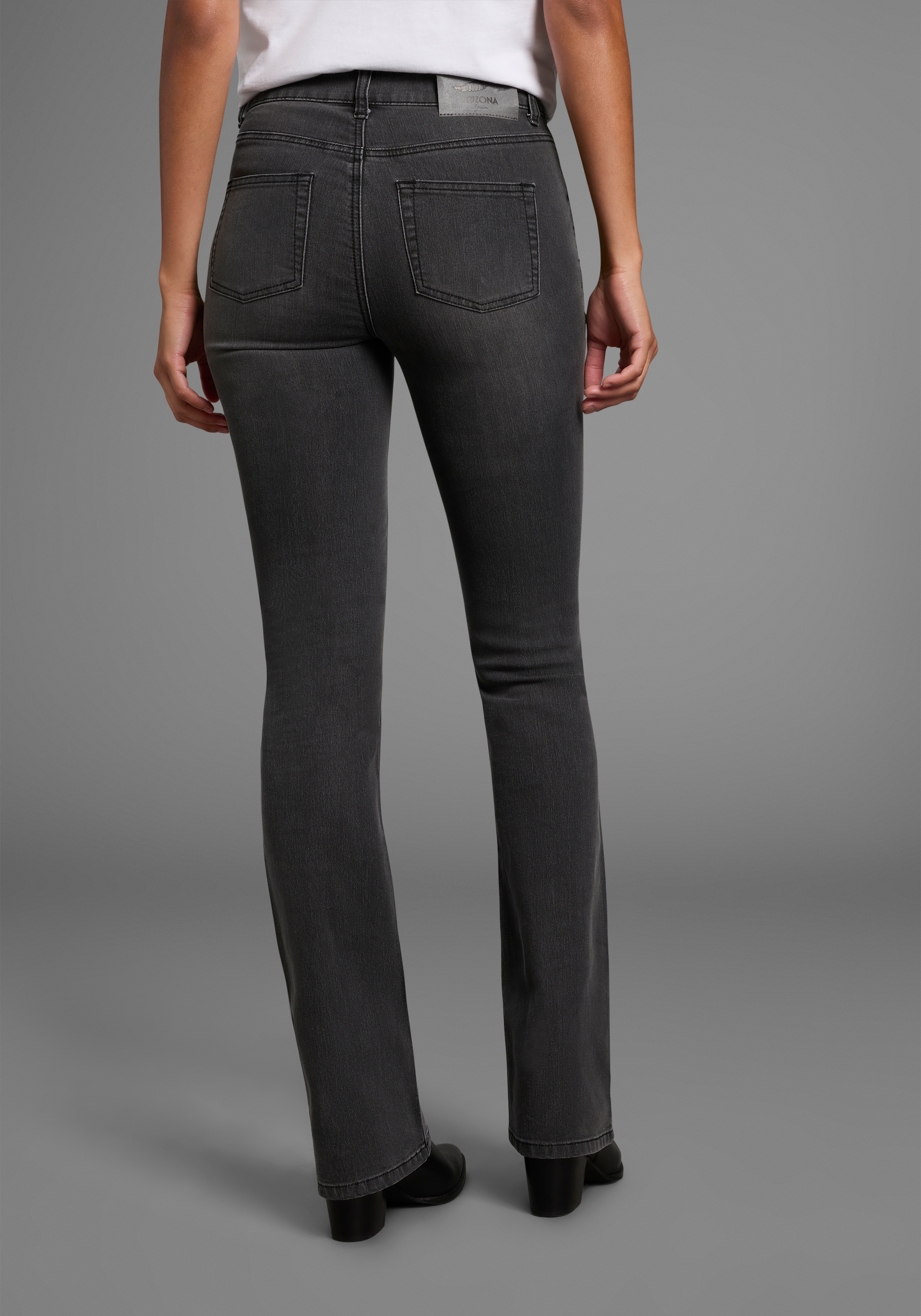 Arizona Bootcut-Jeans »Shaping«, elastische Passform, Bootcut-Beinform, Used-Waschung, hohe Taille