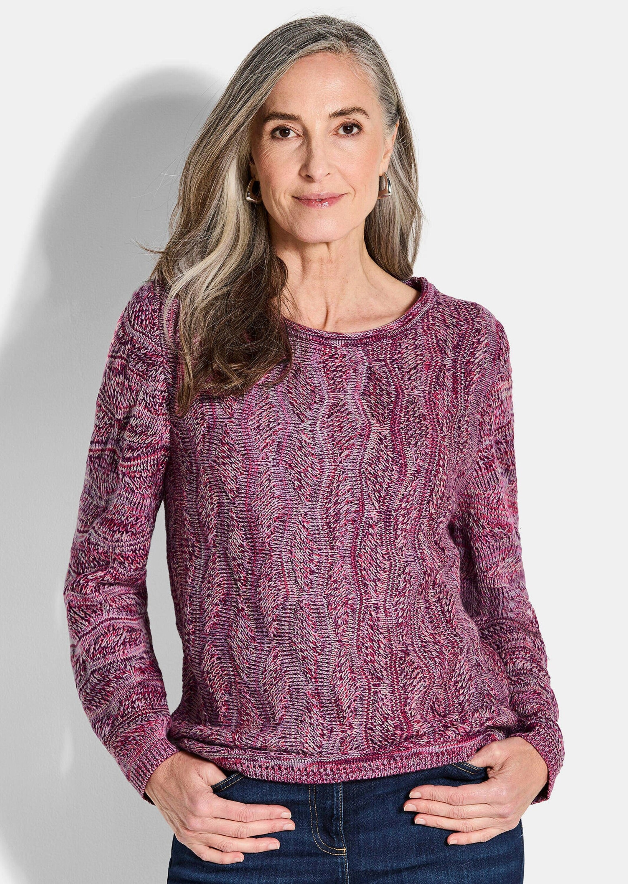 GOLDNER Rundhalspullover »Kurzgröße Langarmoberteil im Strukturstrick« U-Boot-Ausschnitt mit Rollkante