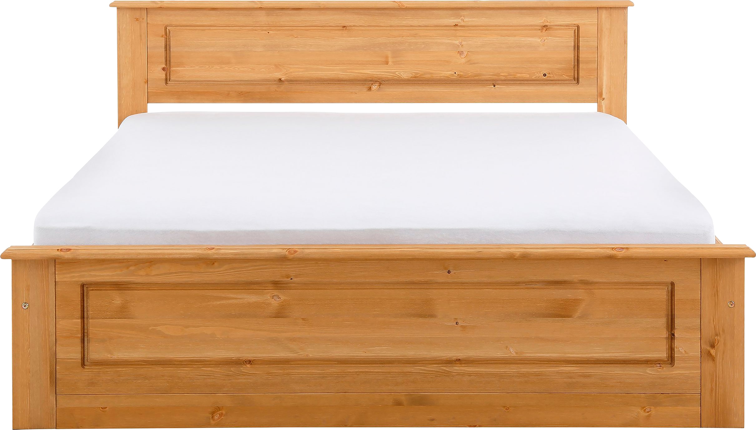 OTTO home Massivholzbett "Madrid, Landhausstil, hohe Belastbarkeit" Breite/Belastbarkeit 180cm/220 KG, 160cm/200 KG, 90cm/=120 KG, mit Rollrost, aus massivem Kiefernholz, Kassettenoptik