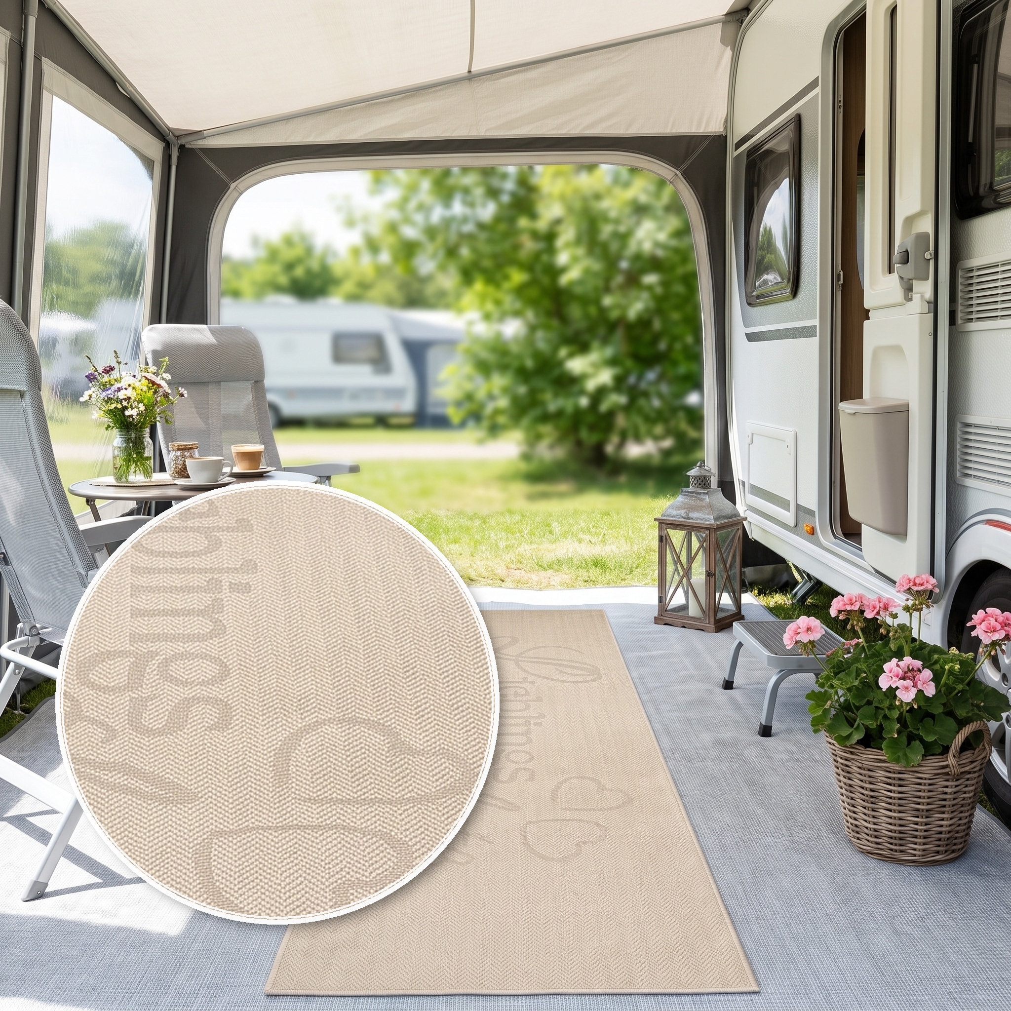 OTTO home Läufer »Lieblingsplatz, mit Schriftzug, In- und Outdoor geeignet« rechteckig 5 mm Höhe Wetterfest, UV-beständig, Küchenläufer, Camping, Balkon