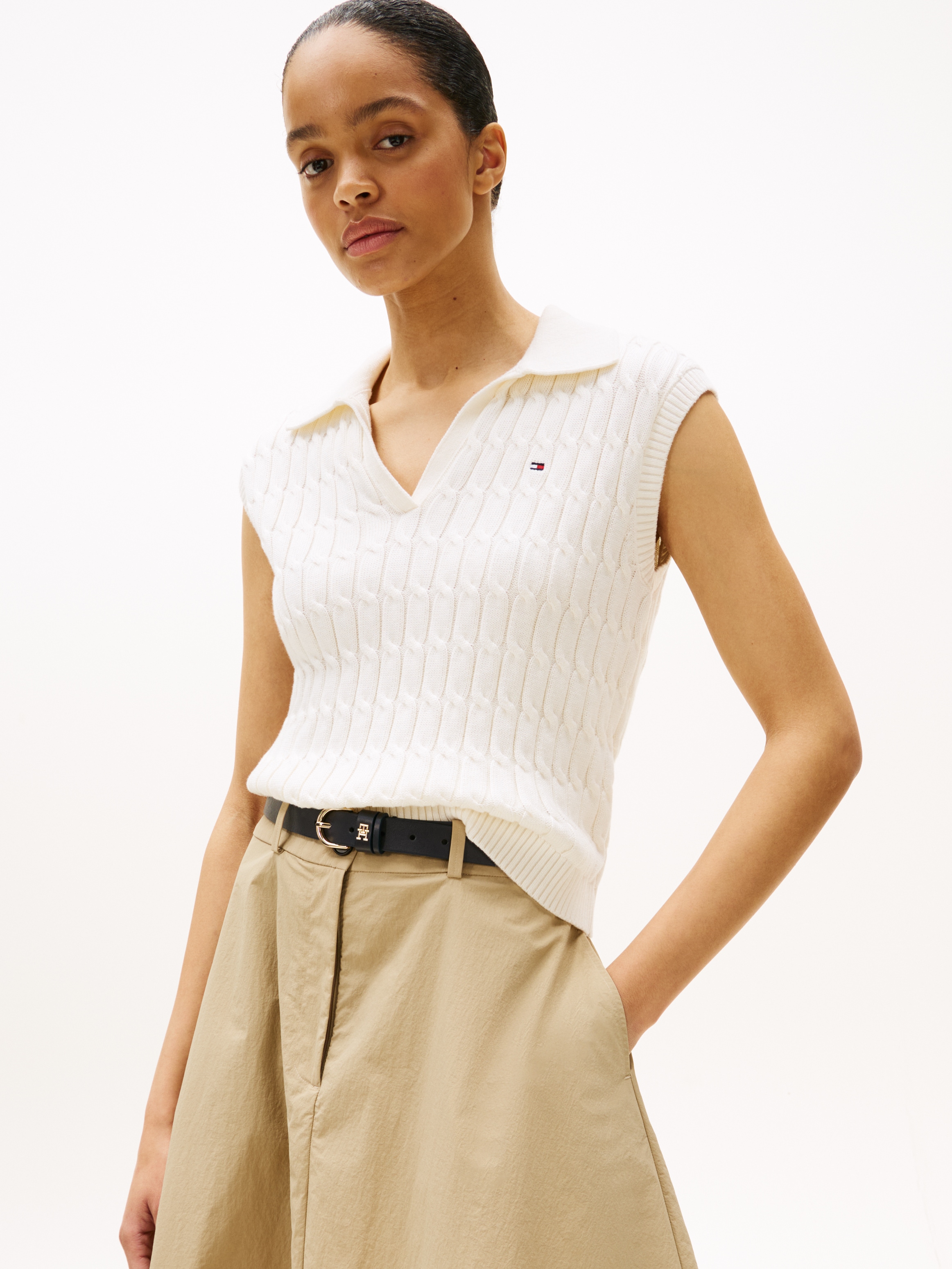 Tommy Hilfiger Strickpullover "CO CABLE MID GG OPEN POLO VEST", mit Zopfmus günstig online kaufen