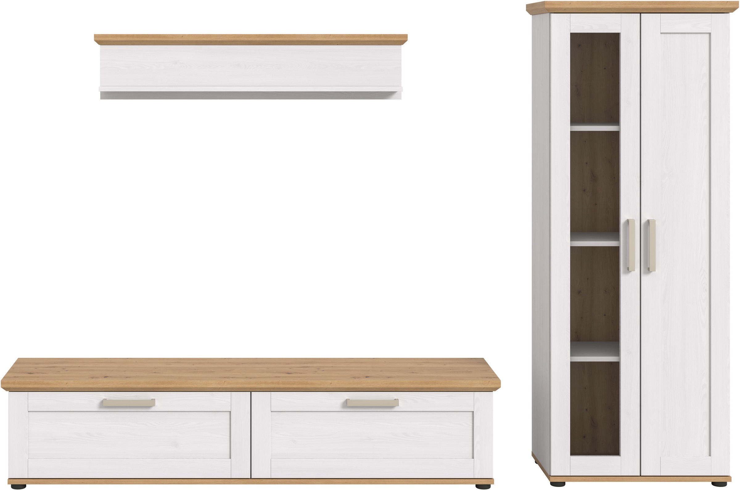 Home affaire Wohnwand »Cosenza«, (Set, 3 St.), Cosenza, Breite: 336 cm, Vitrine, Lowboard, Wandboard