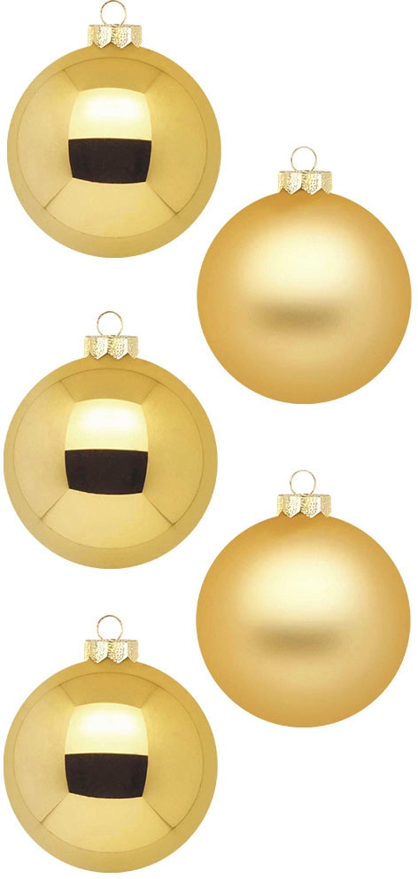 MAGIC by Inge Weihnachtsbaumkugel »Inkagold, Weihnachtsdeko, Christbaumschmuck«, (Set, 46 St.), Christbaumkugeln aus Glas, 45 Kugeln Ø ca. 4-6 cm, inkl. Spitze 28 cm