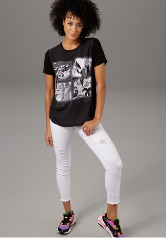 Aniston CASUAL T-Shirt, Frontdruck mit Statement und schwarzen Glitzersteinchen kaufen