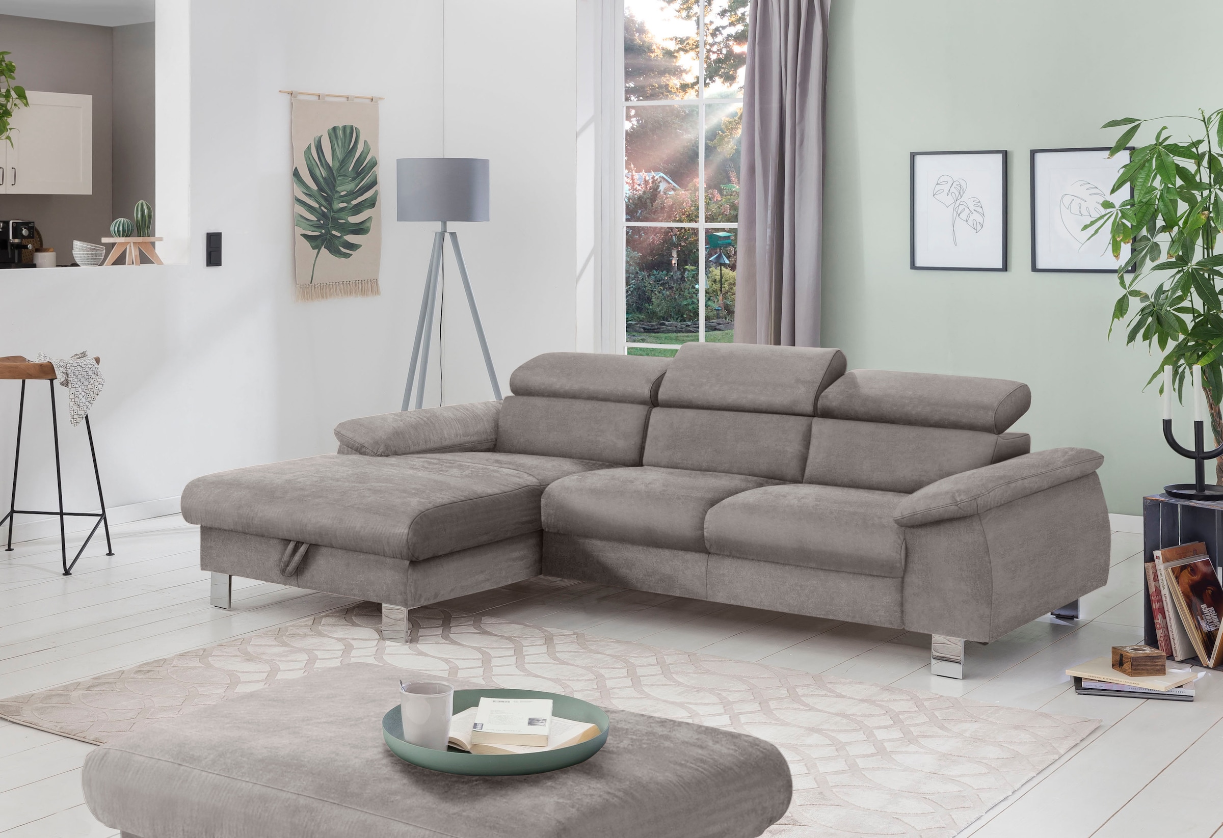 COTTA Ecksofa »Komaris L-Form, B: 244 cm« mit Kopfteilverstellung, optional Bettfunktion, Bettkasten & Licht