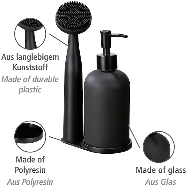WENKO Spülmittelspender »Piedo«, (Set, 3 tlg.), inkl. Spülbürste mit  Halterung, Glas/Polyresin | BAUR