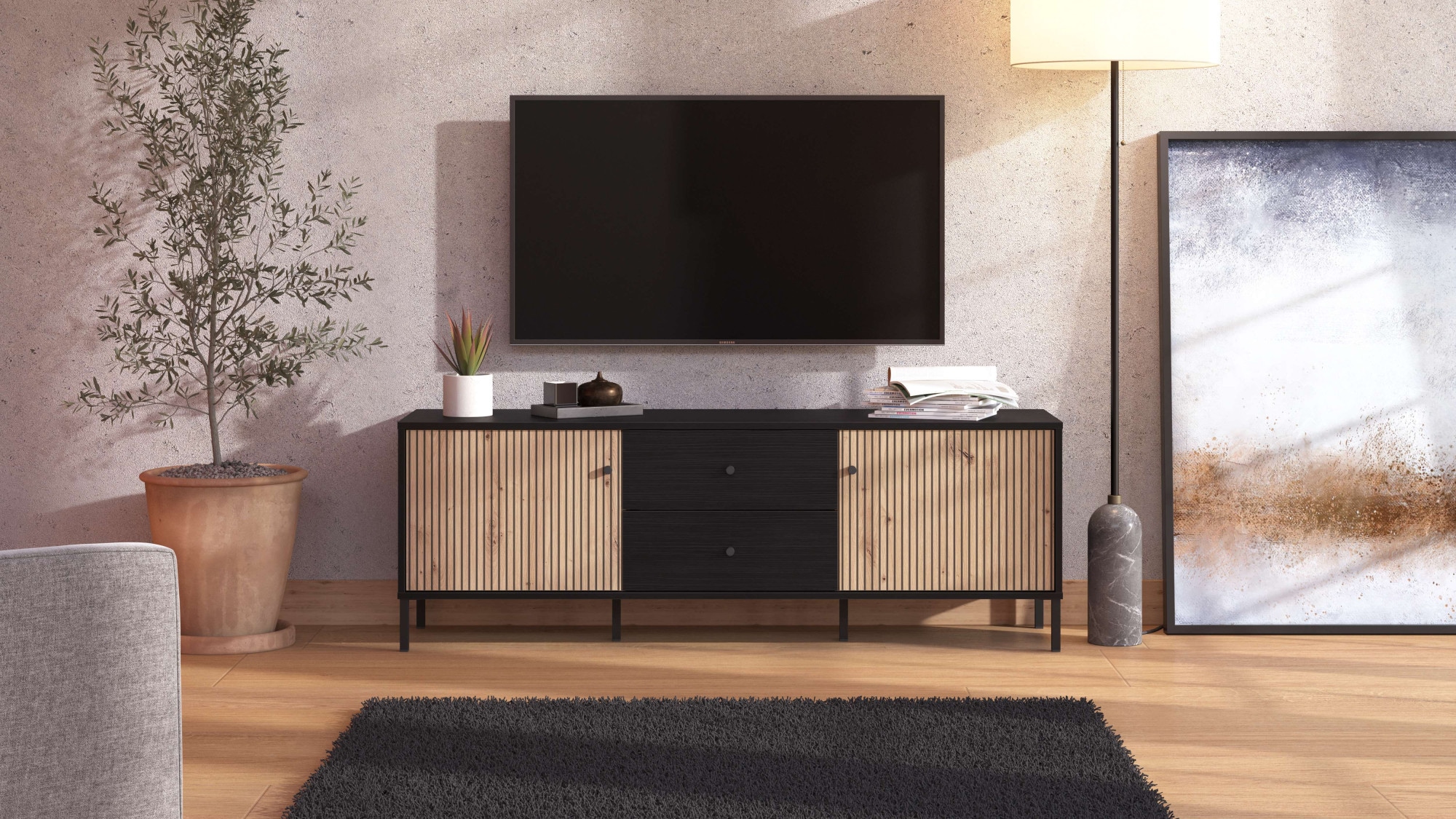 INOSIGN TV-Board "Correze, Lowboard, TV-Schrank, TV-Ständer, Breite 157 cm", mit 4 geschlossenen Fächern, mit 2 Türen, H