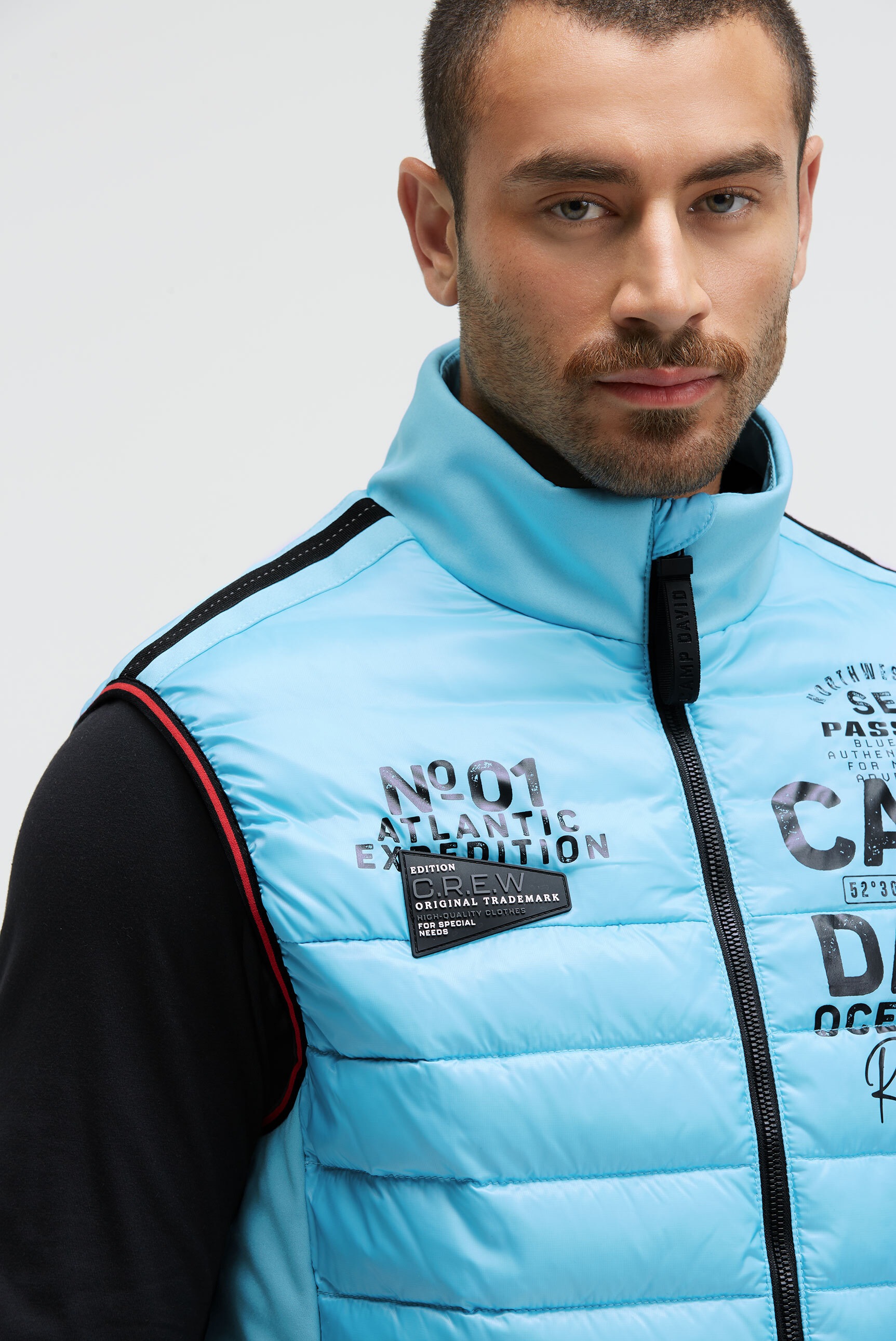 Steppweste CAMP DAVID, Herren, Gr. M, blau (power blau), Web, Material: 100% Polyester, Futter: 100% Polyester, Füllung: 100% Polyester, bedruckt, regular fit normal, Westen Steppweste, mit Windfangleiste 3