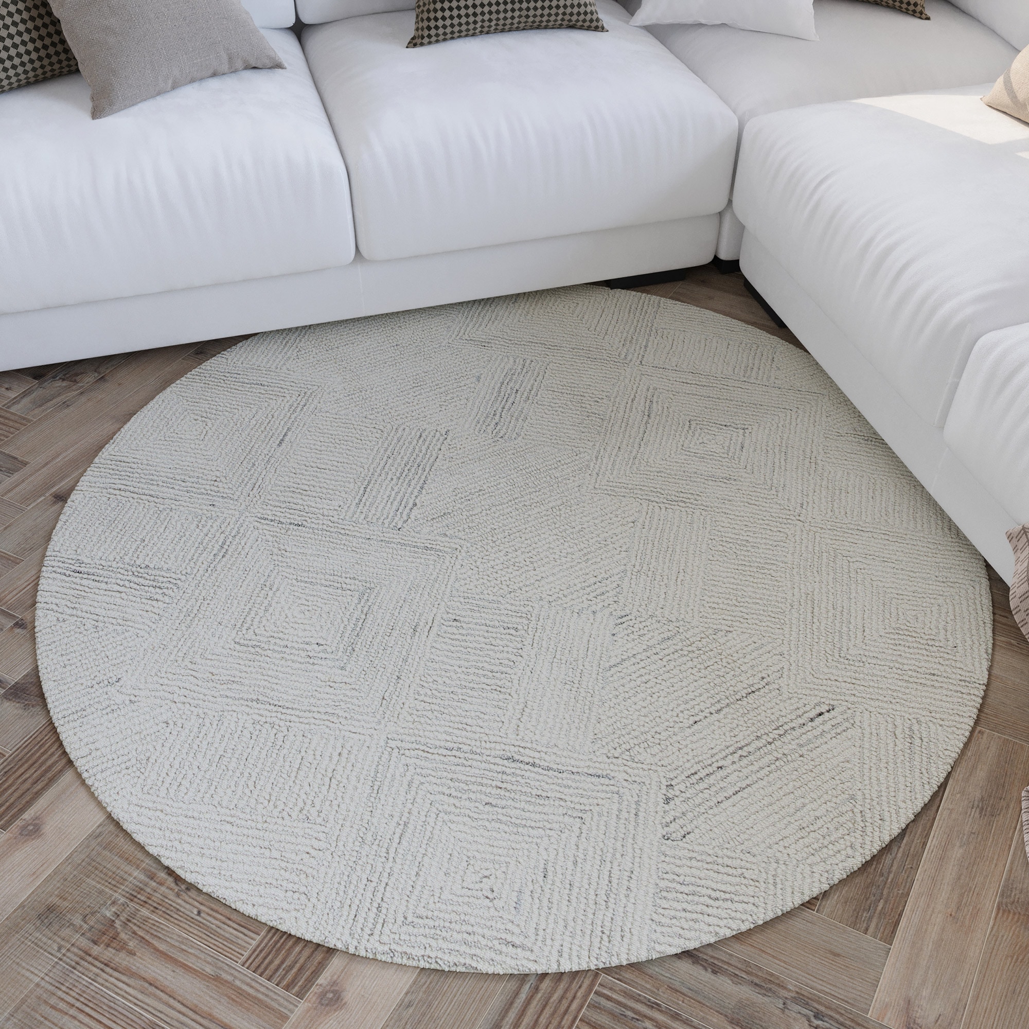 Wecon home Teppich "Hamptons THIRTYTHREE" rund 15 mm Höhe Fasermix, Kurzflor, Wohnzimmer, elegant, robust, geometrisches Design