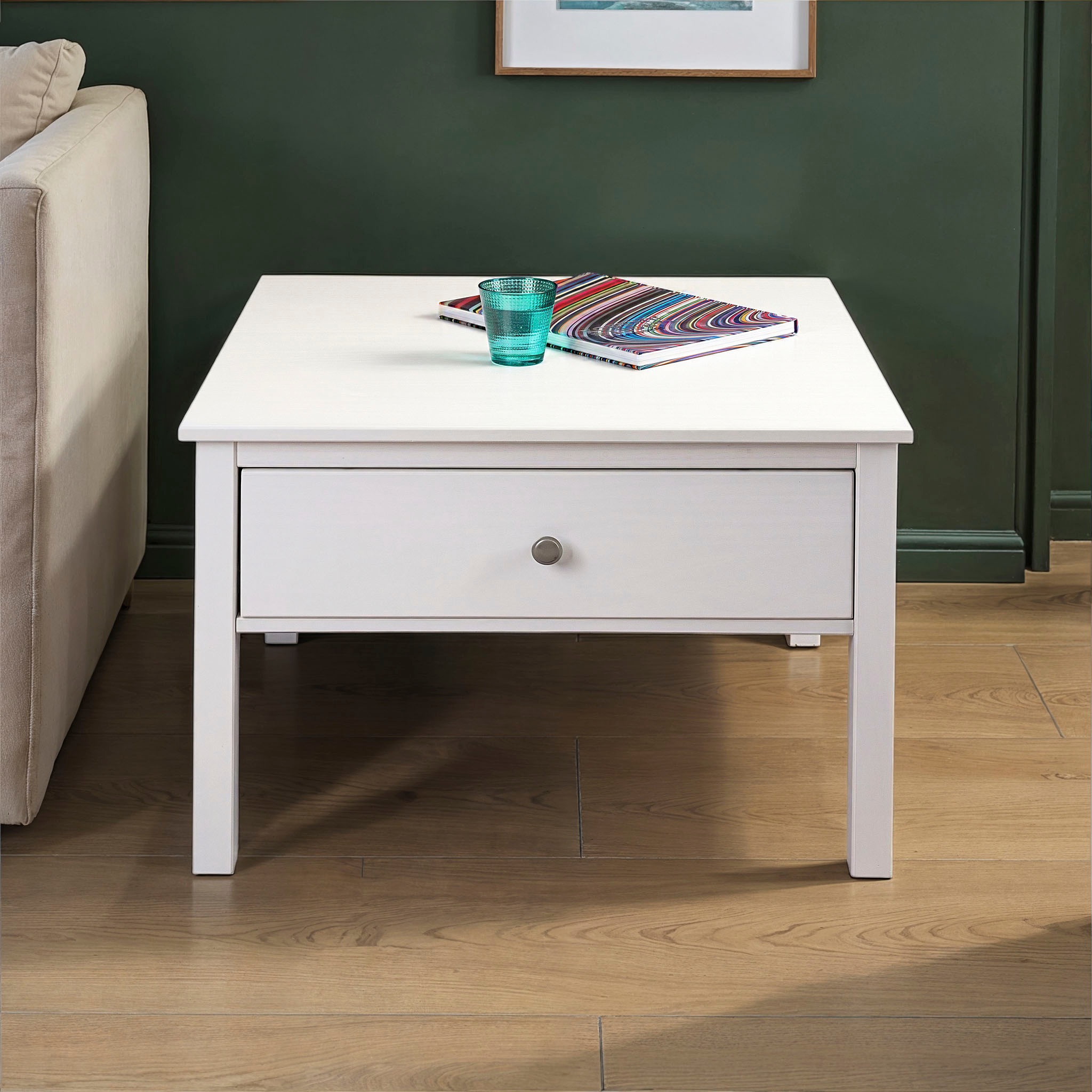 Inter Link Couchtisch »Pinora aus massiver Kiefer, weiss lackiert, 70 x 70 x 47 cm« 1 Stk. tlg. Salontisch im modernem Skandi Look, mit Schublade