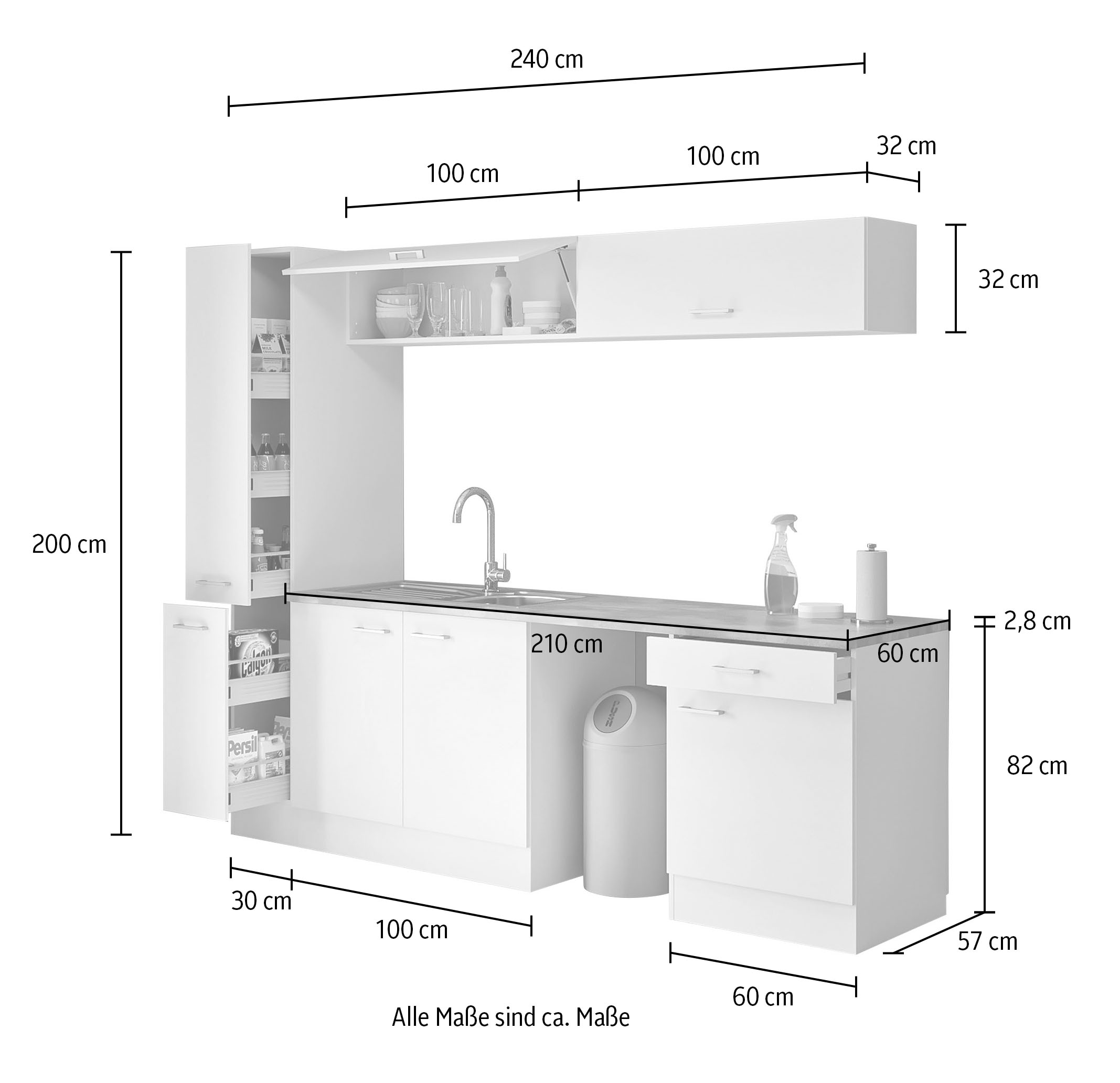 Flex-Well Mehrzweckschrank-Set »L-240-1902-000-Lucca«, (Komplett-Set), Gesamtbreite 240 cm, inkl. Einbauspüle