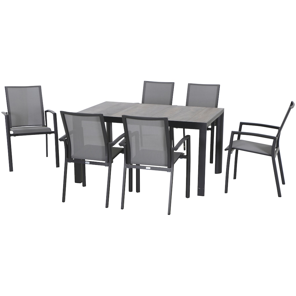 Siena Garden Garten-Essgruppe »Velia«, (7 tlg., 6x Dining Sessel: 56x66x89 cm, Tisch:140x90x74 cm)