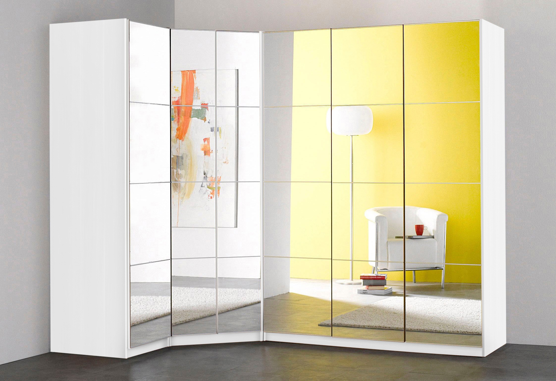priess "Malaga Schlafzimmerschrank Ecklösung erweiterbar in drei Farben" Kleiderschrank Schrank Garderobe Stauraumwunder mit Spiegel