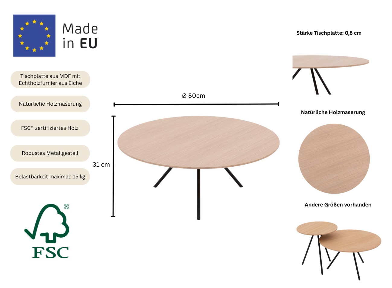 Thumbnail - Home affaire Couchtisch "Simple, Kaffeetisch, Satztisch, Tisch, Sofatisch" 1 Stk. tlg. Tischplatte mit Echtholzfurnier, ...