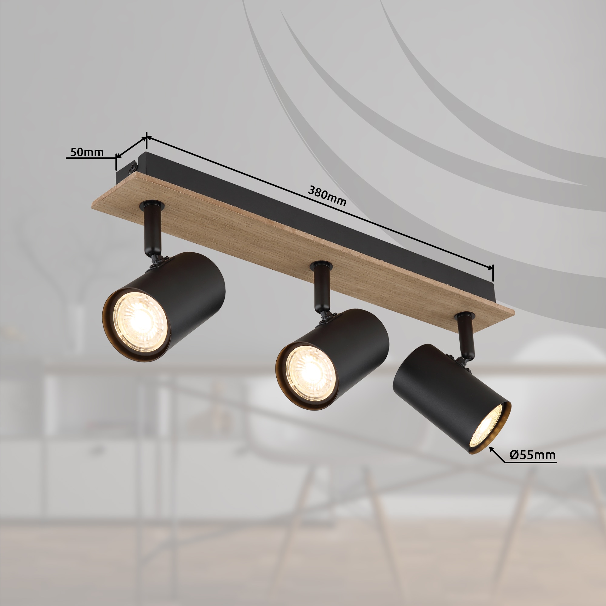 GLOBO LIGHTING Deckenstrahler »LINCA«, Leuchtmittel GU10 | ohne Leuchtmittel, Deckenspot/holzoptik/schwarz/Flur/Wohnzimmer