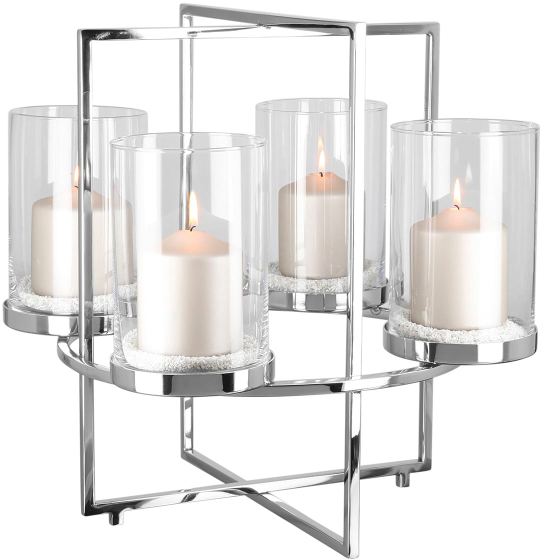 Fink Kerzenleuchter "NORMAN, Weihnachtsdeko, 4-flammig, Adventsleuchter" aus Edelstahl und Glas - Höhe 43 cm x Ø 46 cm