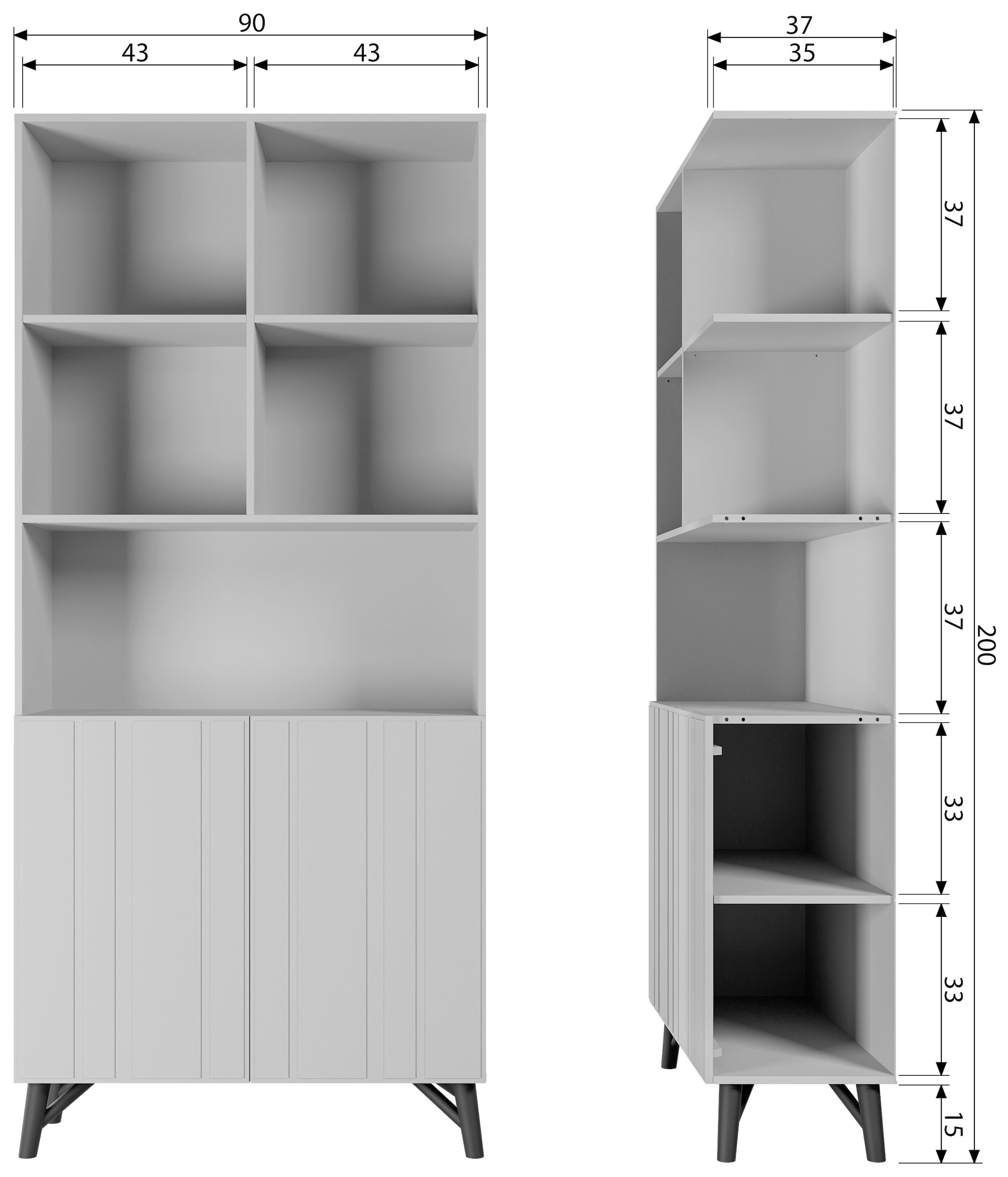 WOOOD Hochschrank »Miller«, mit 2 Türen, H 200 cm x B 90 cm