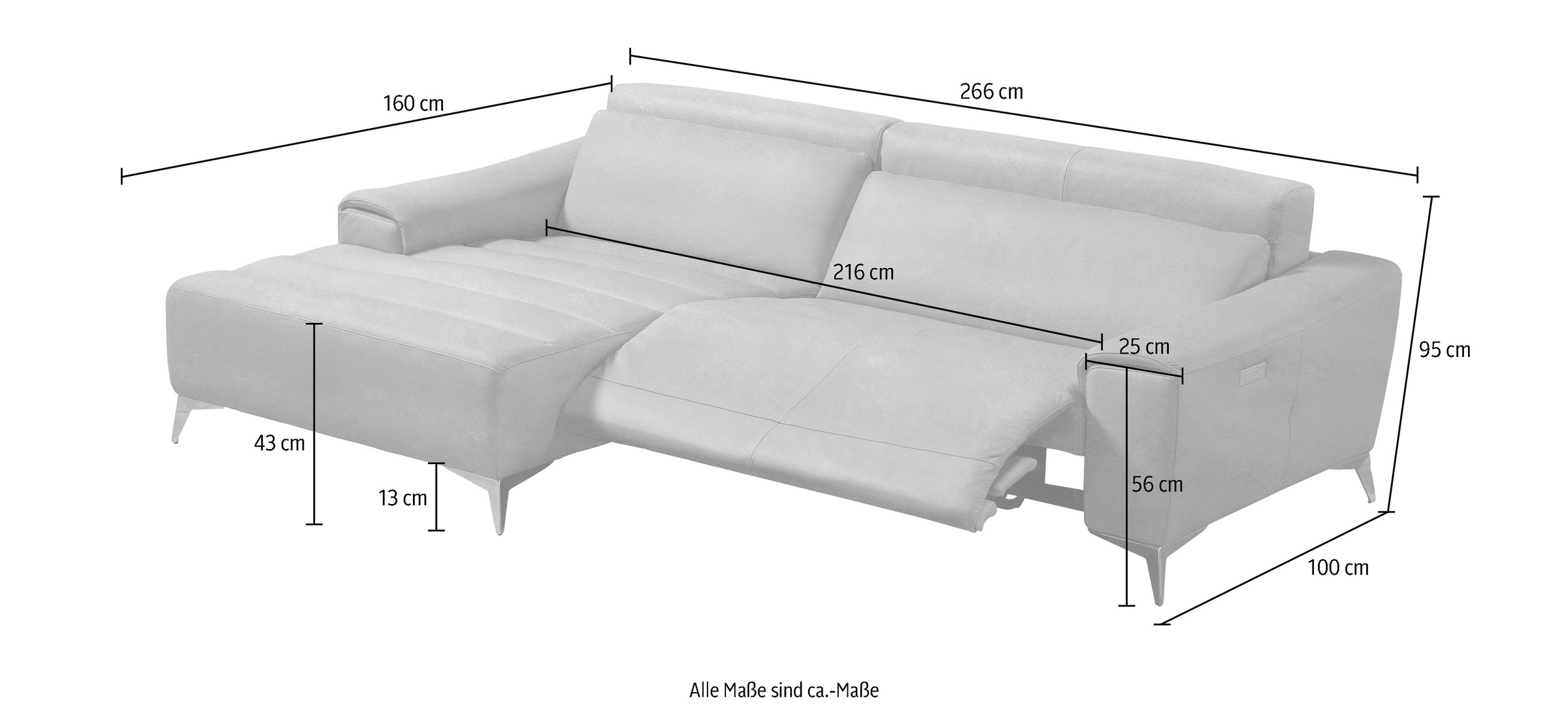 Egoitaliano Ecksofa »Suzette, Designsofa mit hohem Sitzkomfort«, mit Recamiere, inkl. 1 elektronischen Relaxfunktion, L-Form