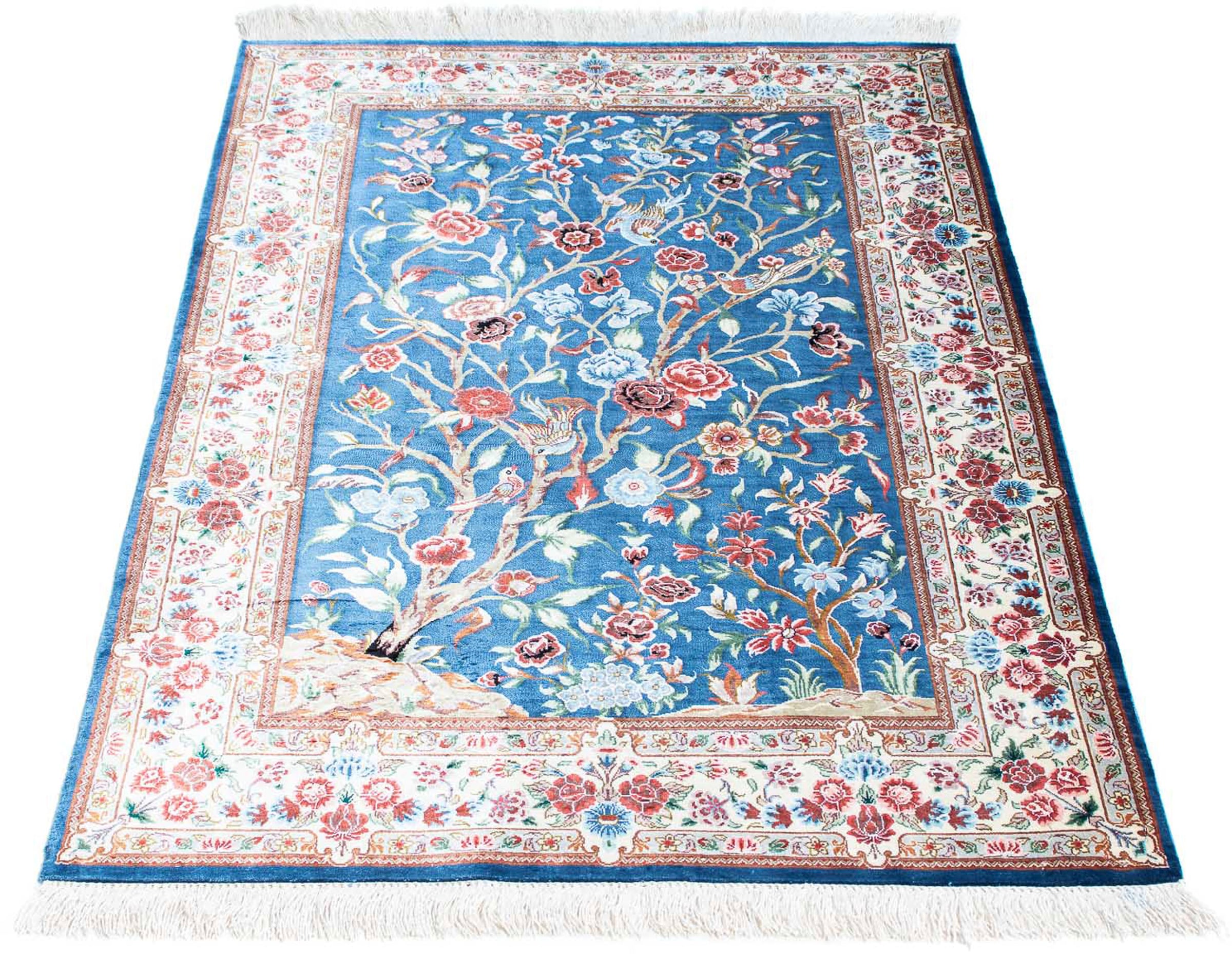 morgenland Orientteppich »Perser - Ghom - 118 x 75 cm - hellblau«, rechteckig, Wohnzimmer, Handgeknüpft, Einzelstück mit Zertifikat