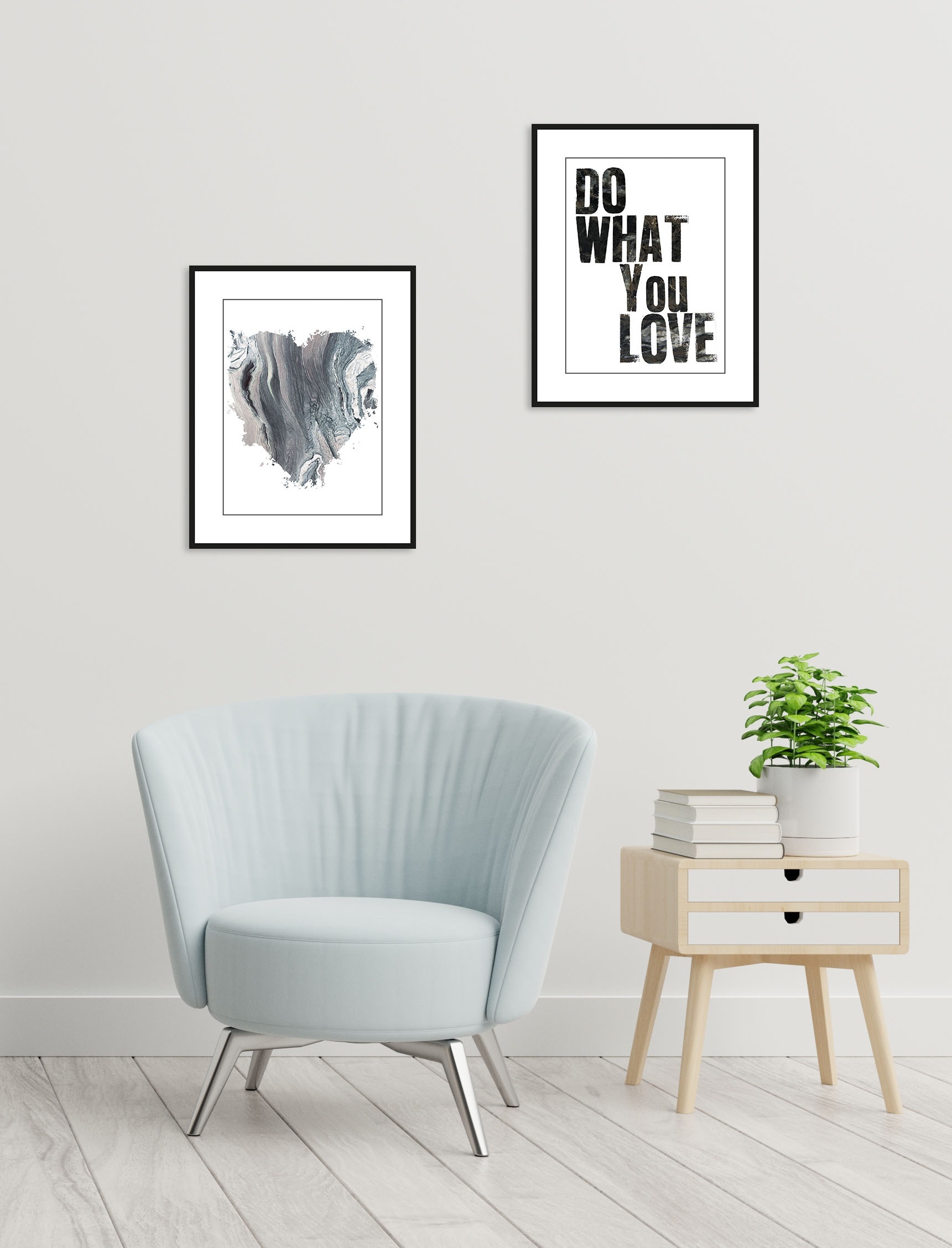 queence Bild »Love«, Abstrakt-Schwarz-Weiß-Fashion-Mode-Magazincover-Frau-Bilder von Frauen-Schriftzug-Sprüche & Texte-Herz-Herzbilder, (2 St.), HD Premium Poster-Druck inkl. Holzrahmen - 2er Set