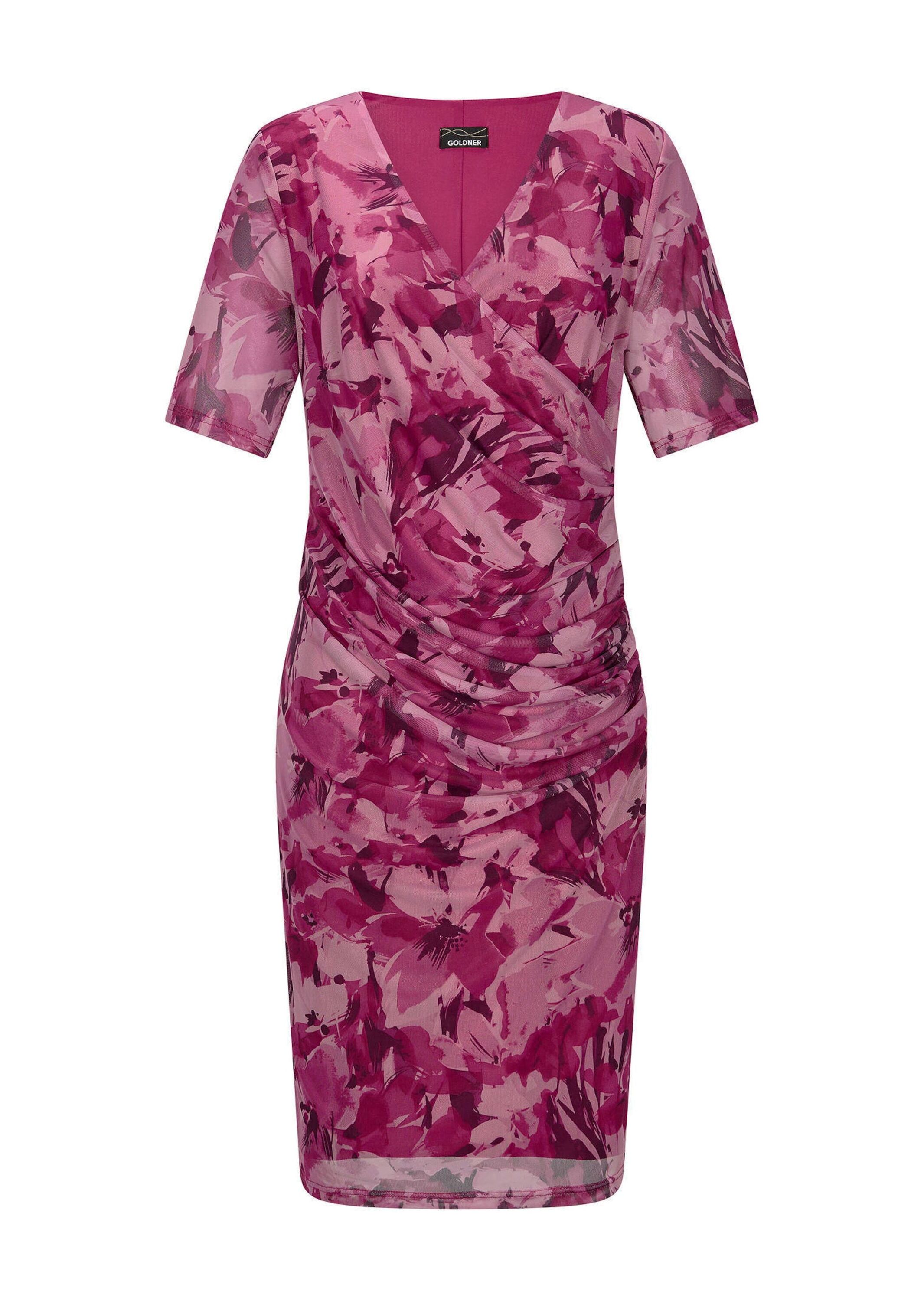 GOLDNER "Kurzgröße Wickelkleid mit Blumenmuster" Ohne Taschen Wickeloptik am Oberteil