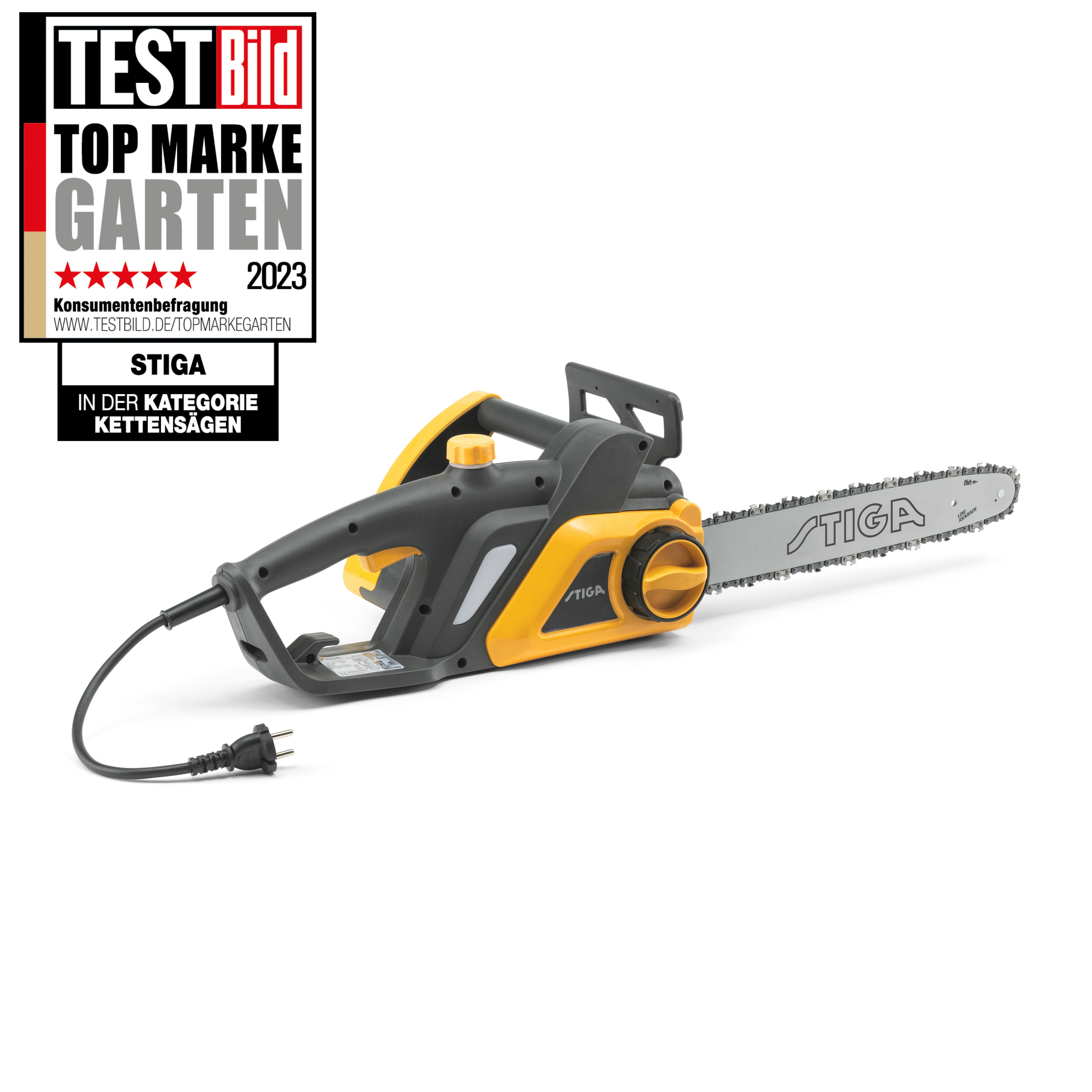 Elektro-Kettensäge STIGA GARDEN, B:26cm H:20,5cm T:84cm, gelb, Kettensägen, "CS 122c 16""