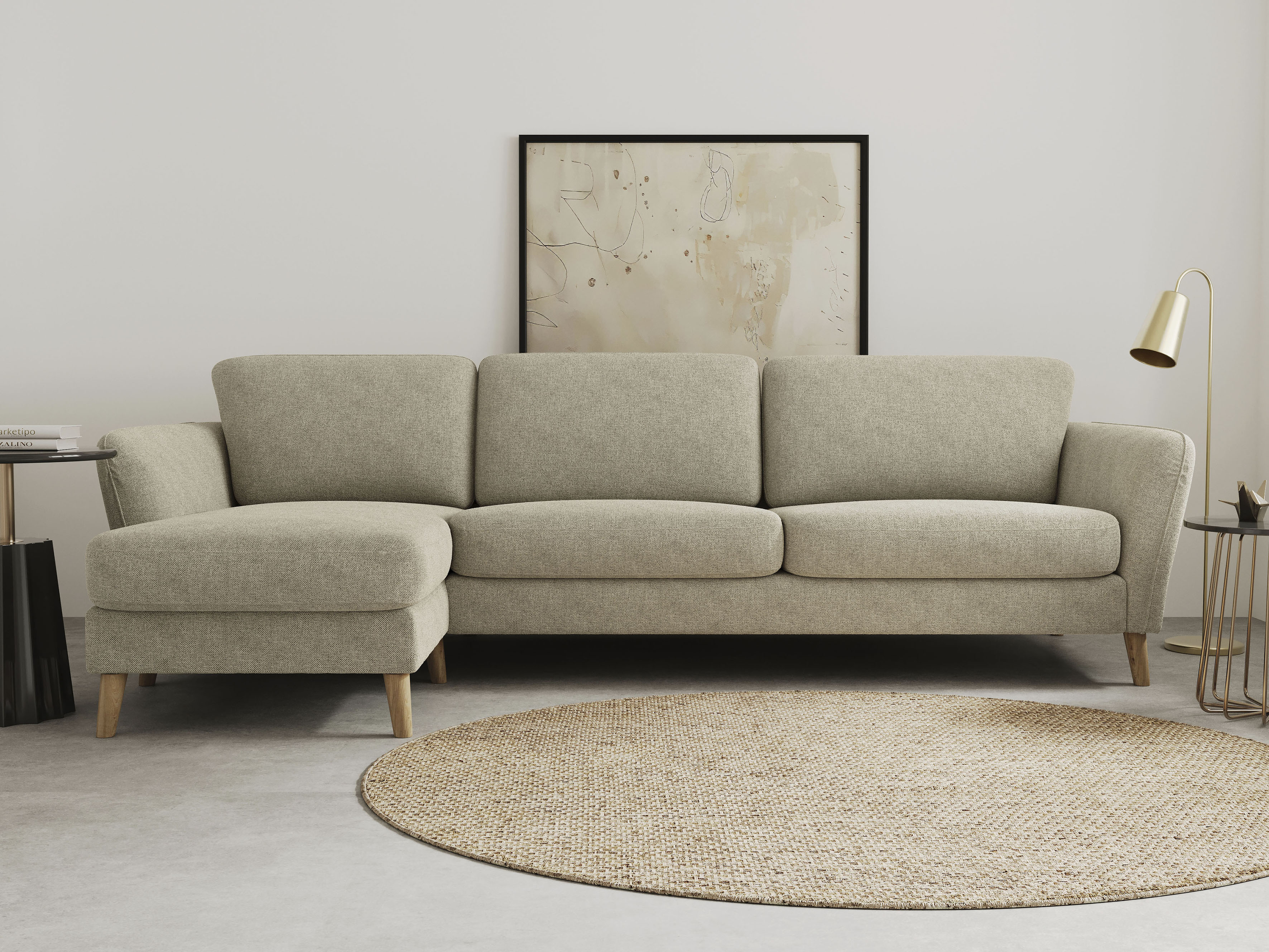 OTTO home Ecksofa "MARSEILLE (279/152cm),L-Form, Rec. rechts/links, verschiedene Bezüge" Massivholzbeine Eiche, Landhausstil, Wellenunterfederung