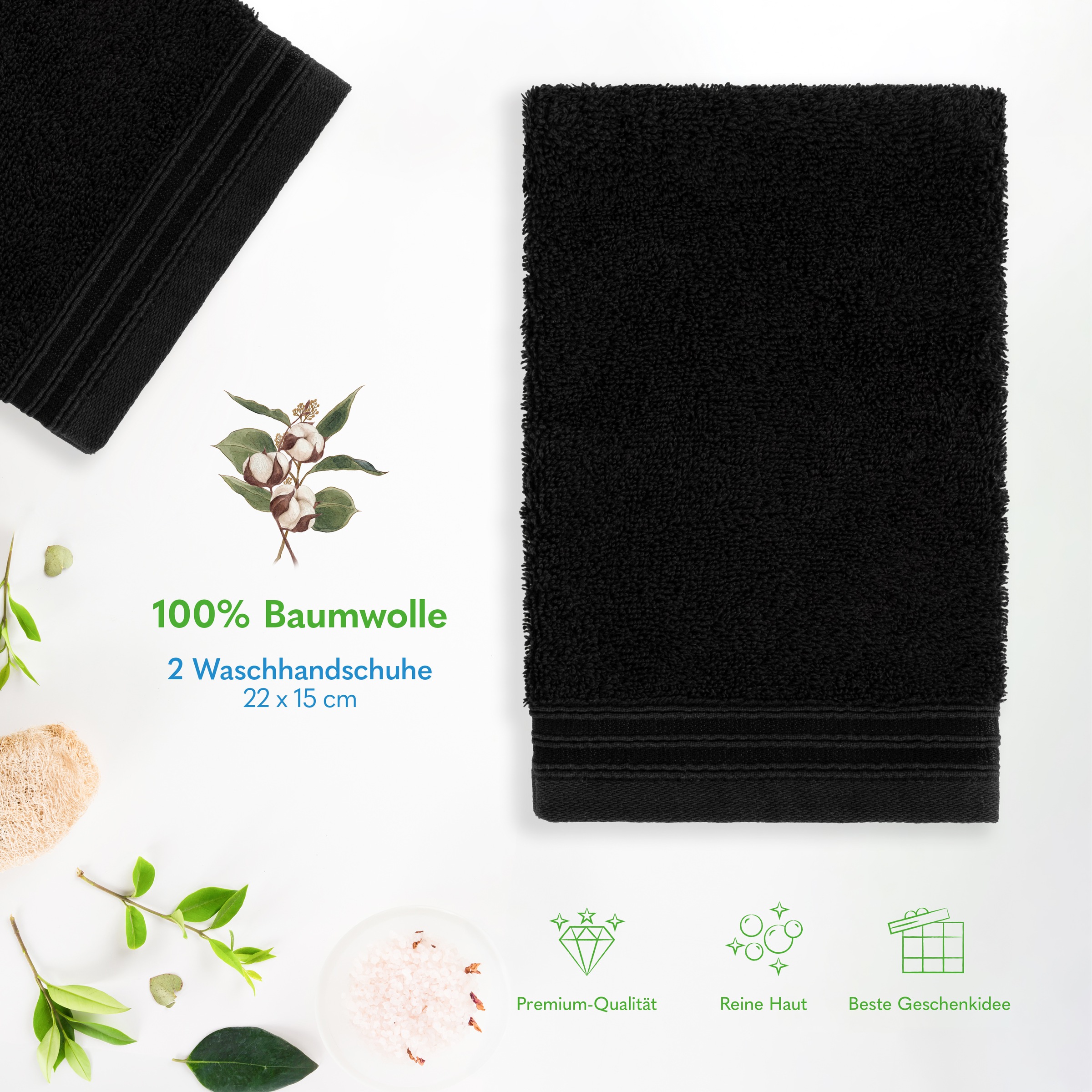 HAMMETEX Waschlappen »2er-Set Waschlappen 15x22 cm, 100% Baumwolle, weich und saugfähig«, (Set, 2 tlg., 2)