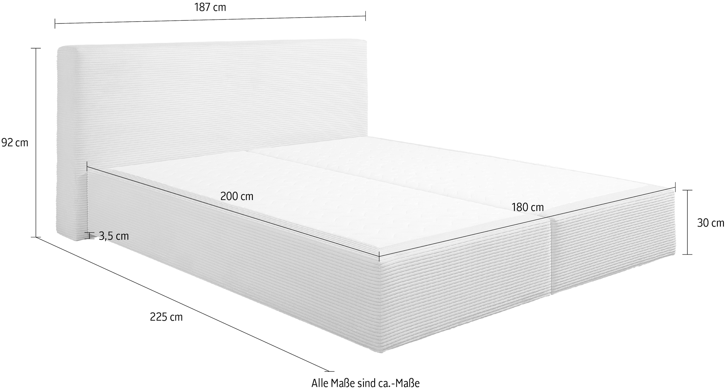 andas Boxspringbett »Åby«, In Cord Bezug, wahlweise mit und ohne Matrazte erhältlich
